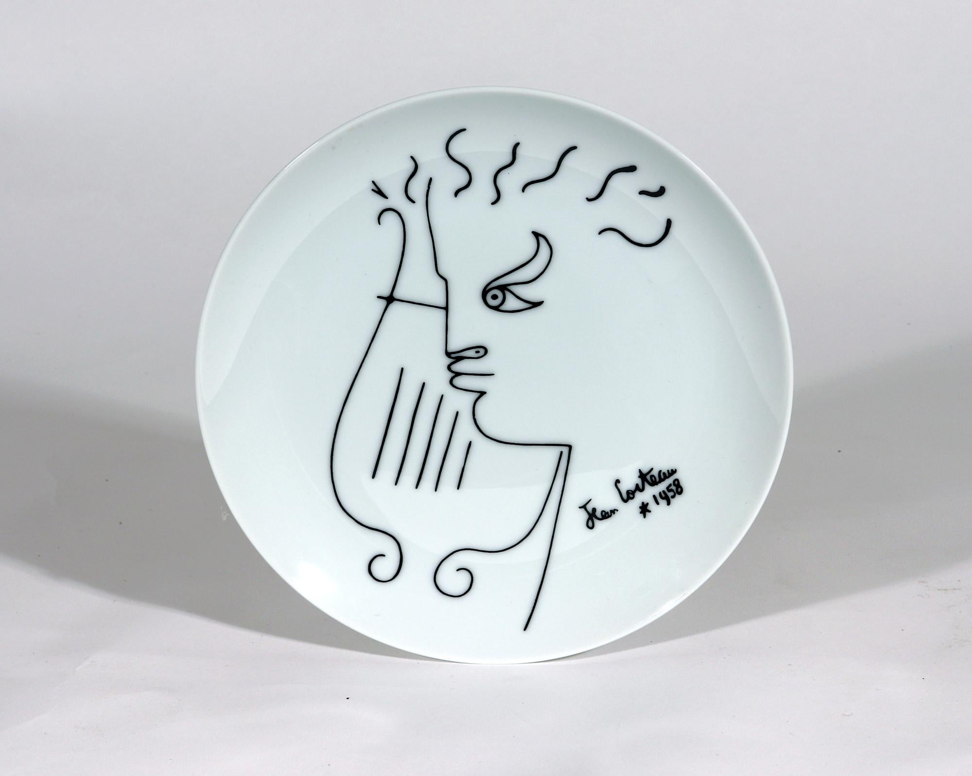 Mid-Century Modern Jean Cocteau Set of Porcelain Plates, Limoges Porcelain