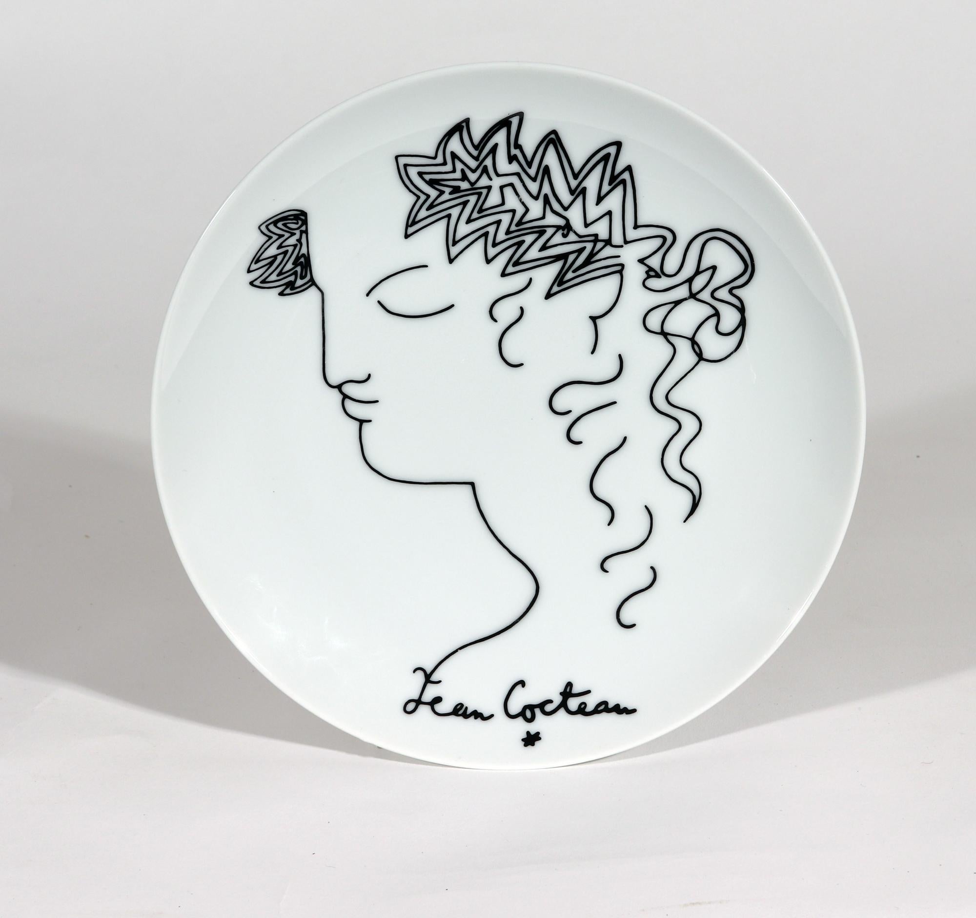 French Jean Cocteau Set of Porcelain Plates, Limoges Porcelain
