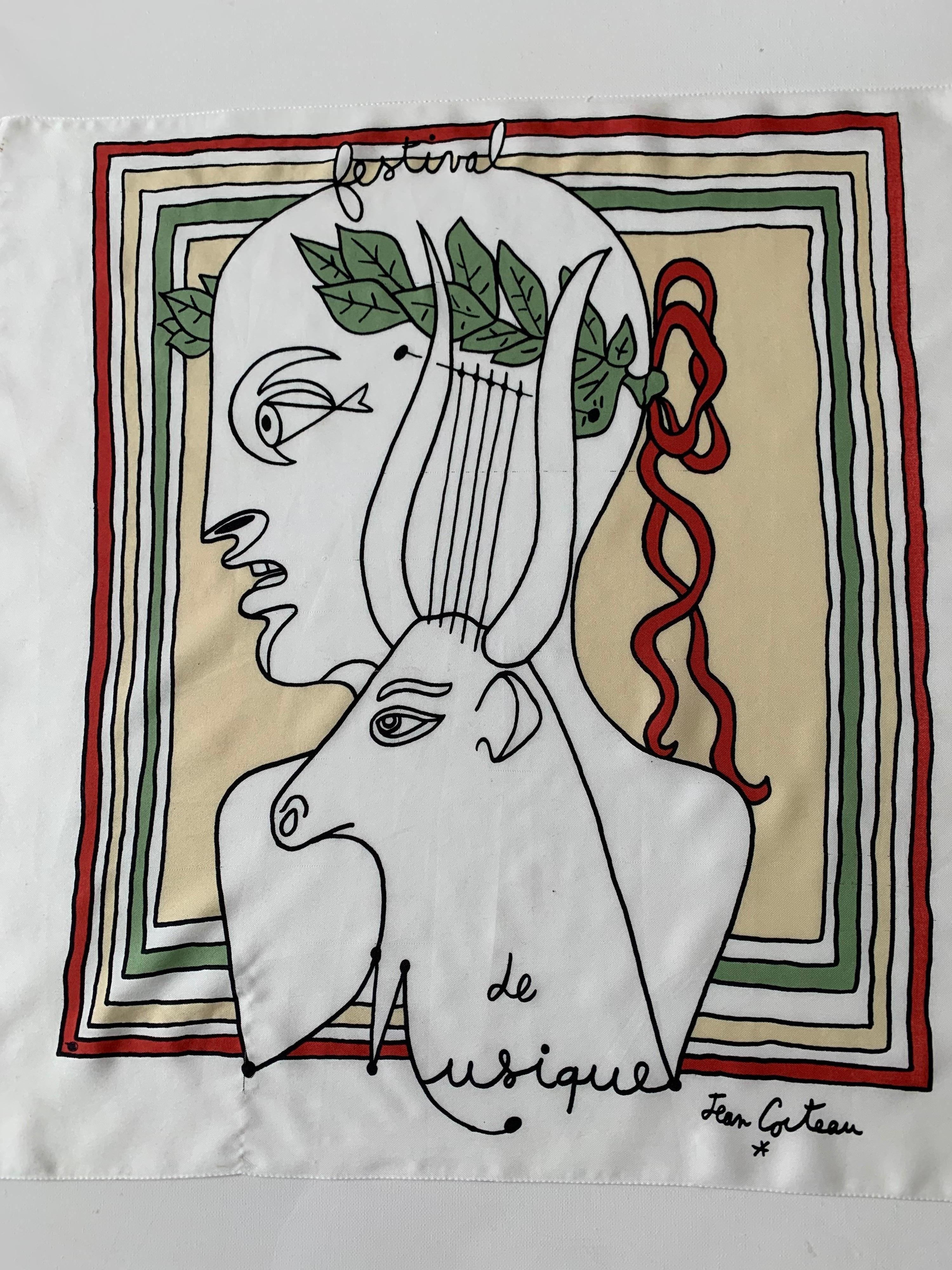 Gray Jean Cocteau Silk Scarf, France For Sale