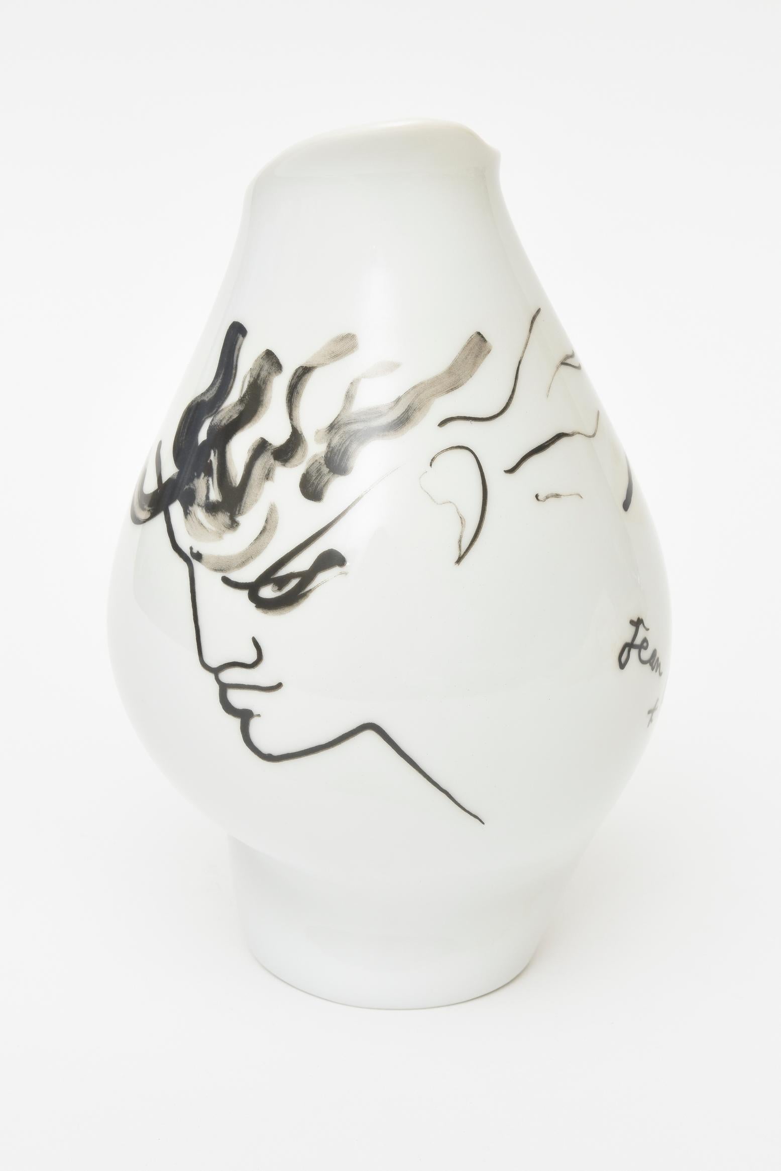 Glazed Jean Cocteau for Rosenthal Tetes Face Porcelain Hand Painted Vase Vessel