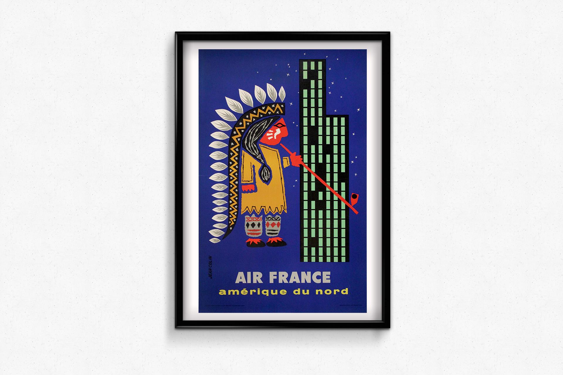 1956 Original-Reiseplakat von Jean Colin für Air France - Amérique du Nord im Angebot 1