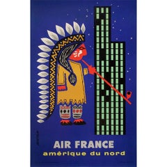 Cartel de viaje original de 1956 de Jean Colin para Air France - Amérique du Nord