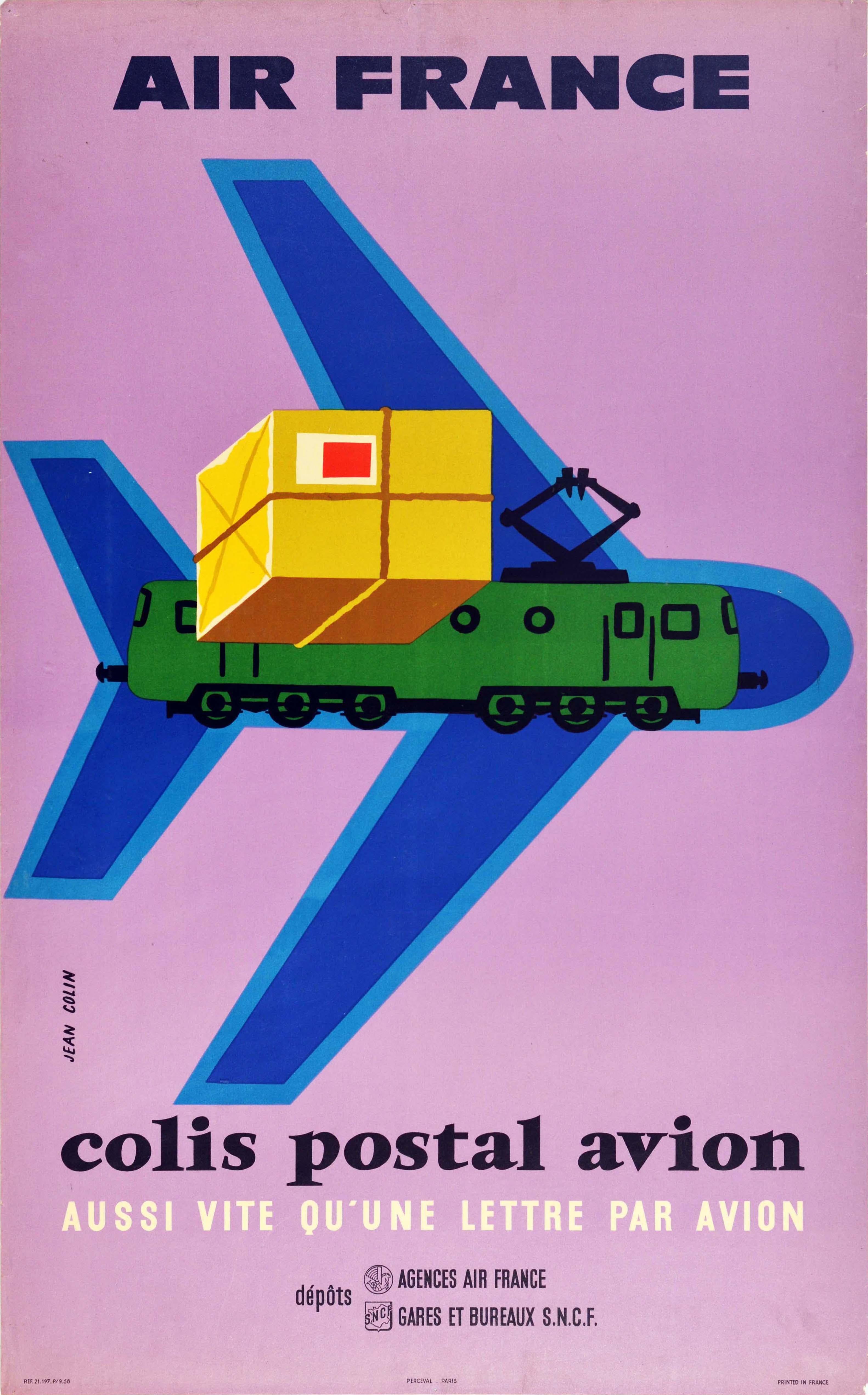 Jean Colin Print - Original Vintage Poster Air France Colis Postal Avion Airmail Plane Train Design
