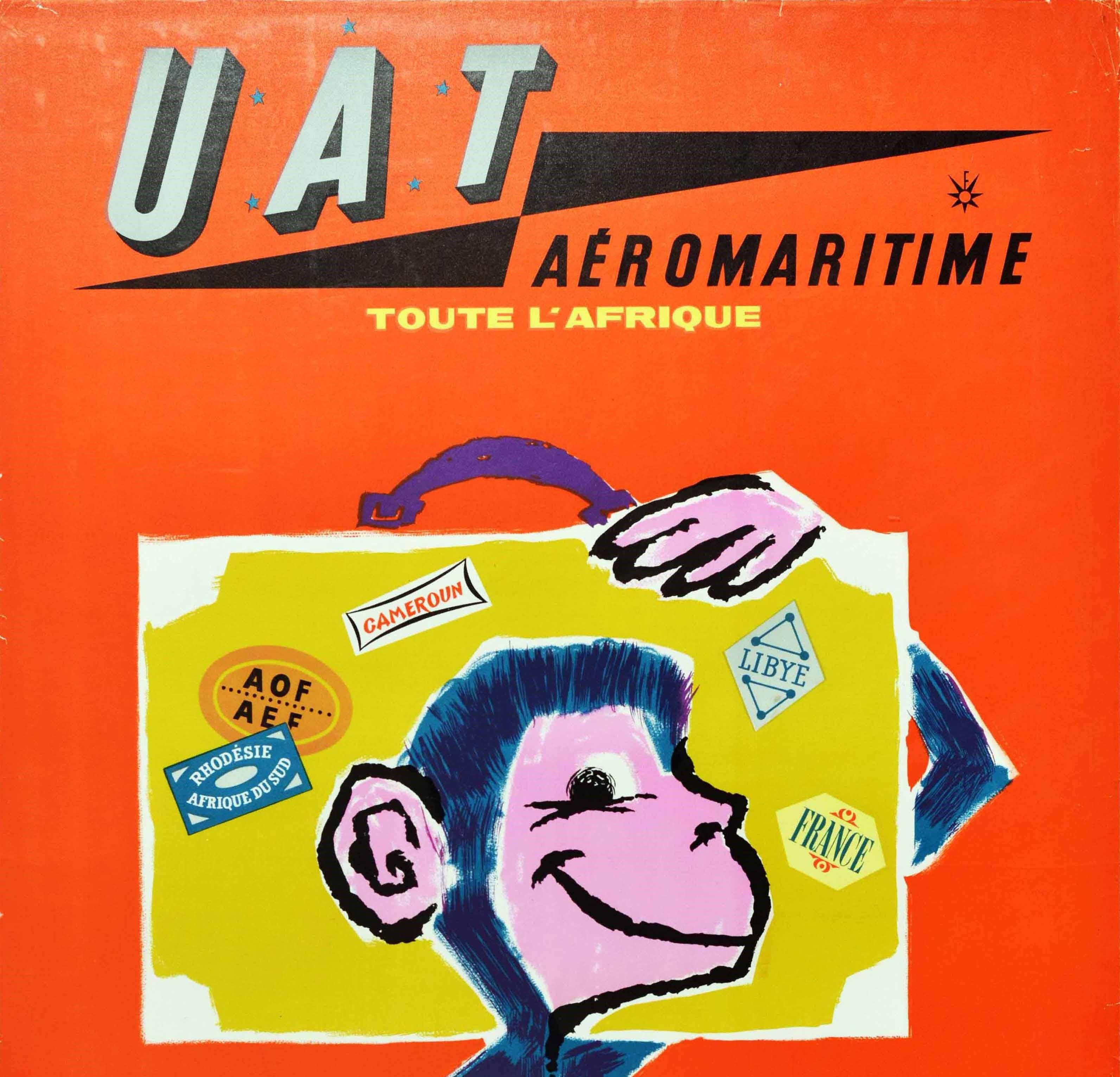 Original Vintage Poster UAT Aeromaritime Toute l'Afrique All Africa Air Travel  - Print by Jean Colin