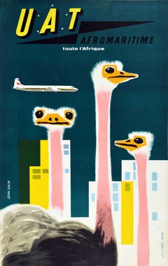 Original Vintage Travel Poster UAT Toute l'Afrique All Africa Ft. Ostrich Design