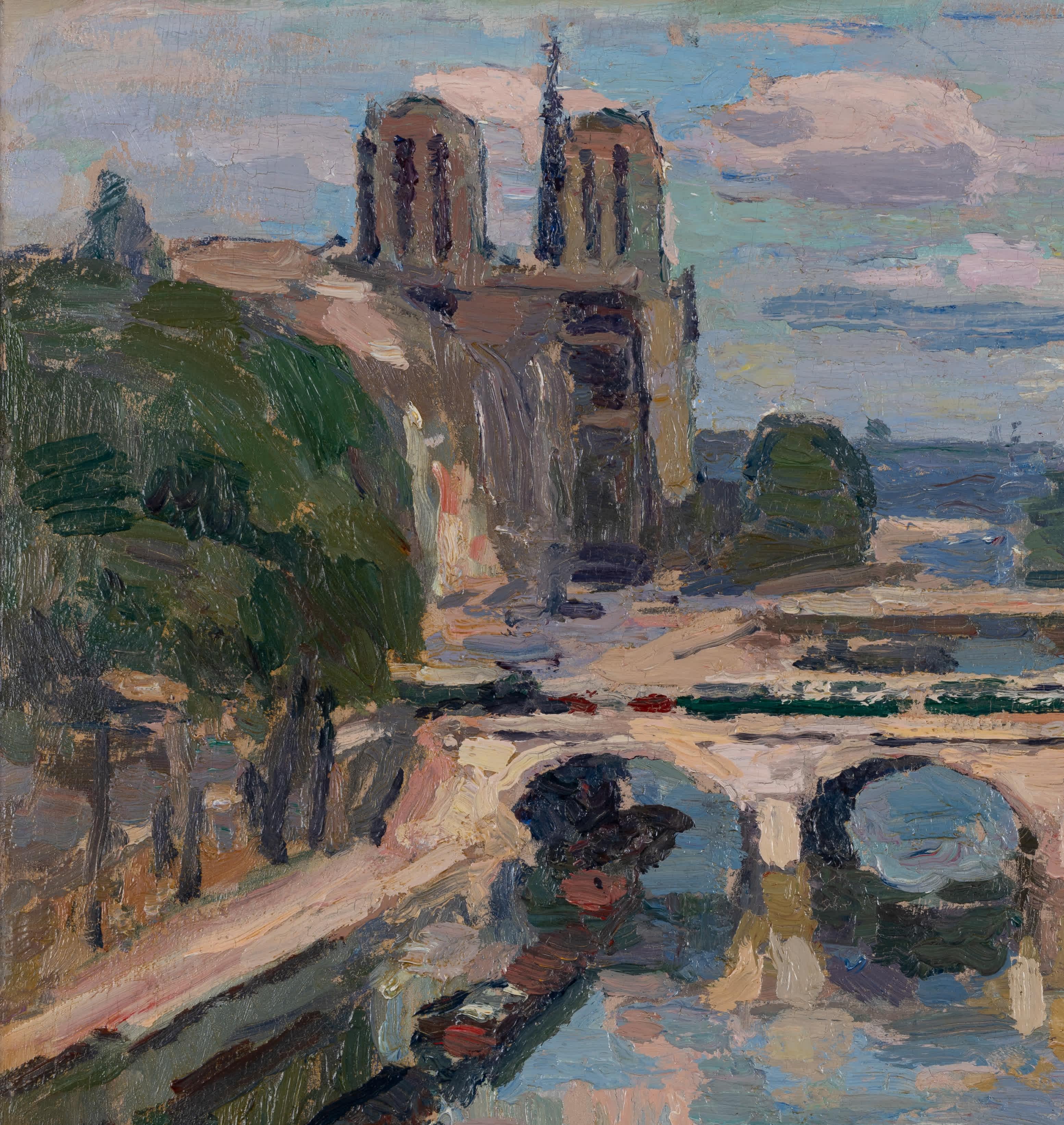 View of Notre Dame - Impressionist Painting by Jean Colin