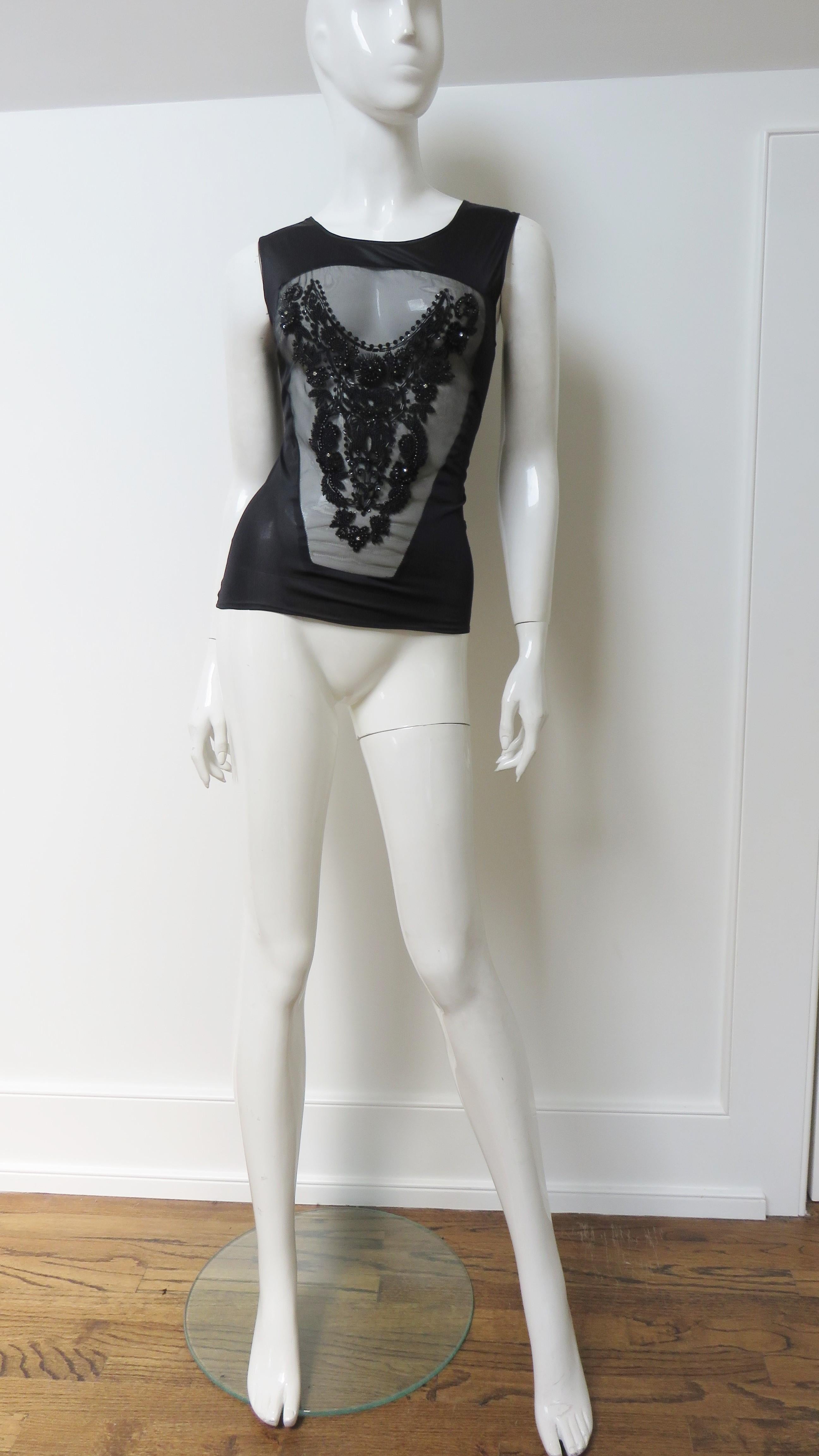 Jean Colonna New Beaded Sheer Panel Top 1990s For Sale 5