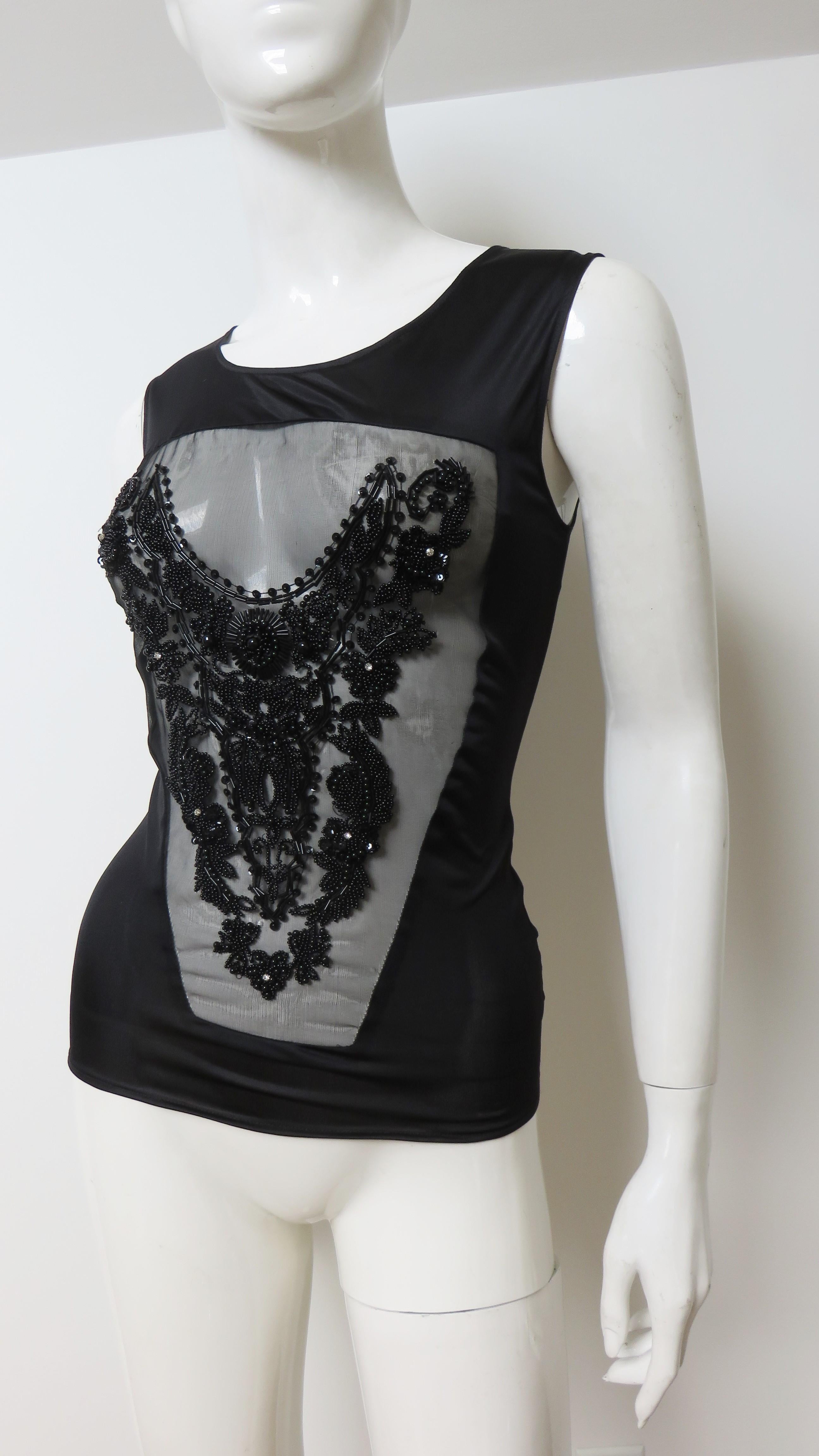 Jean Colonna New Beaded Sheer Panel Top 1990s In Good Condition For Sale In Water Mill, NY