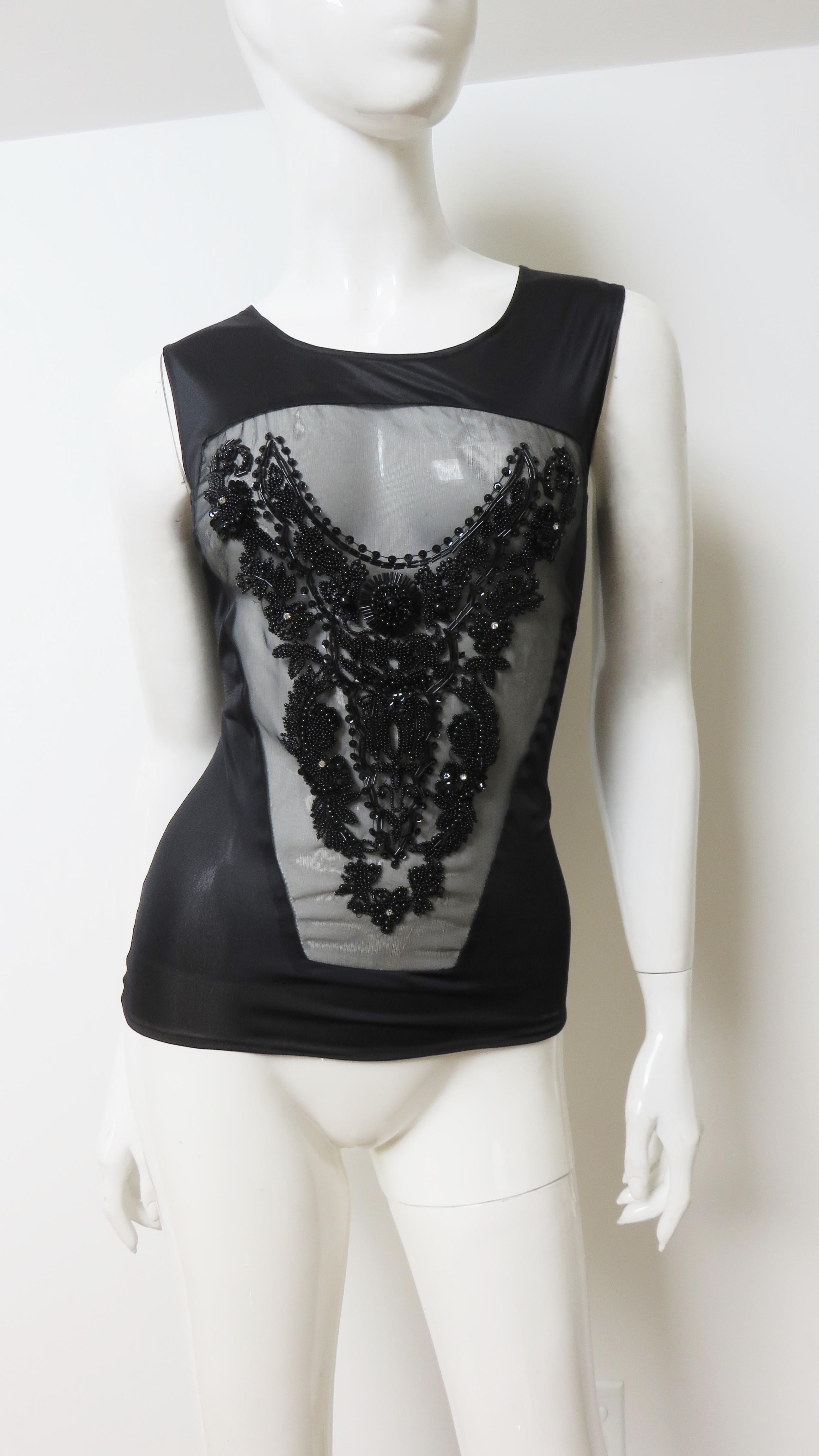 Jean Colonna New Beaded Sheer Panel Top 1990s For Sale 1