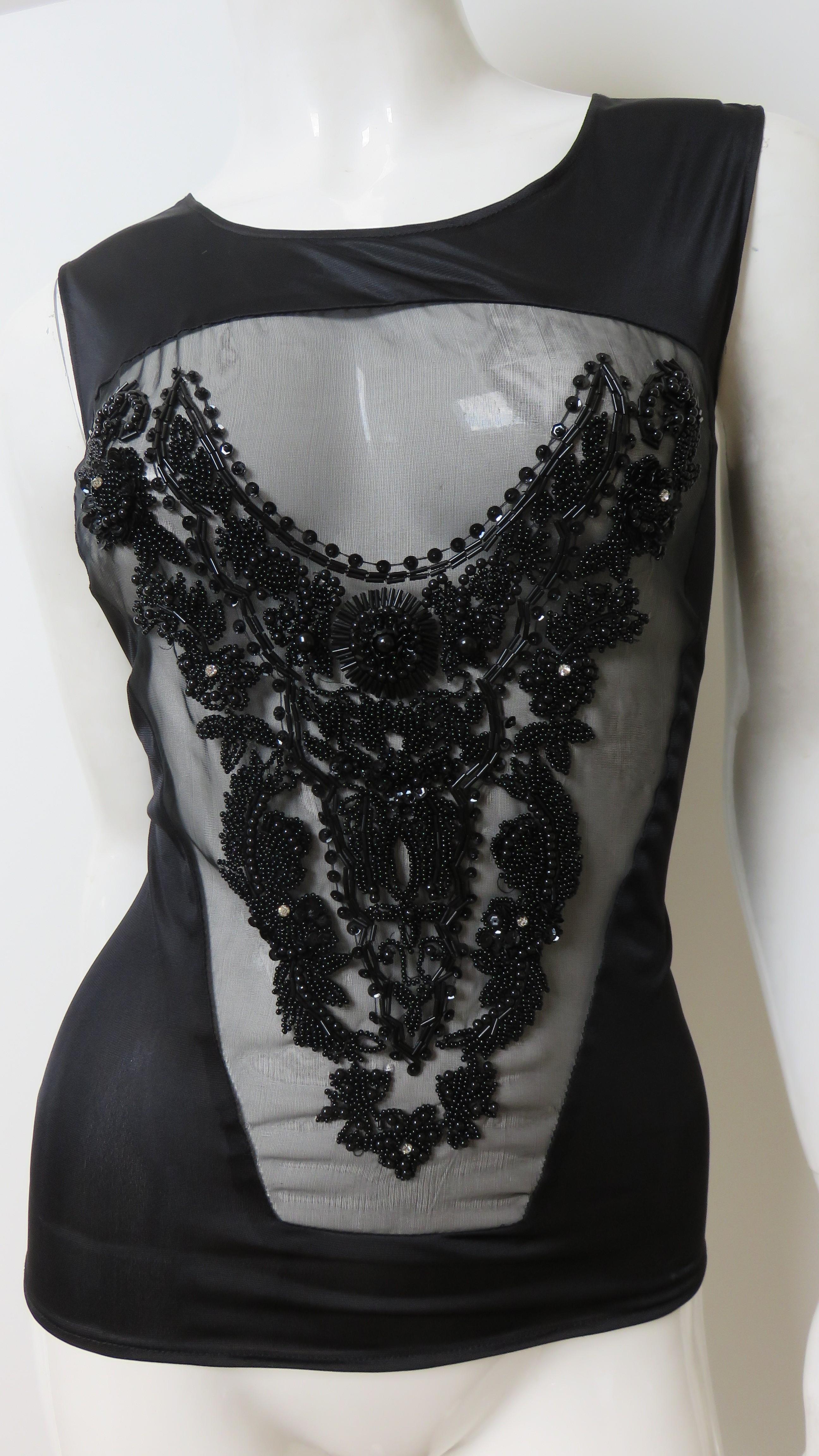Jean Colonna New Beaded Sheer Panel Top 1990s For Sale 2