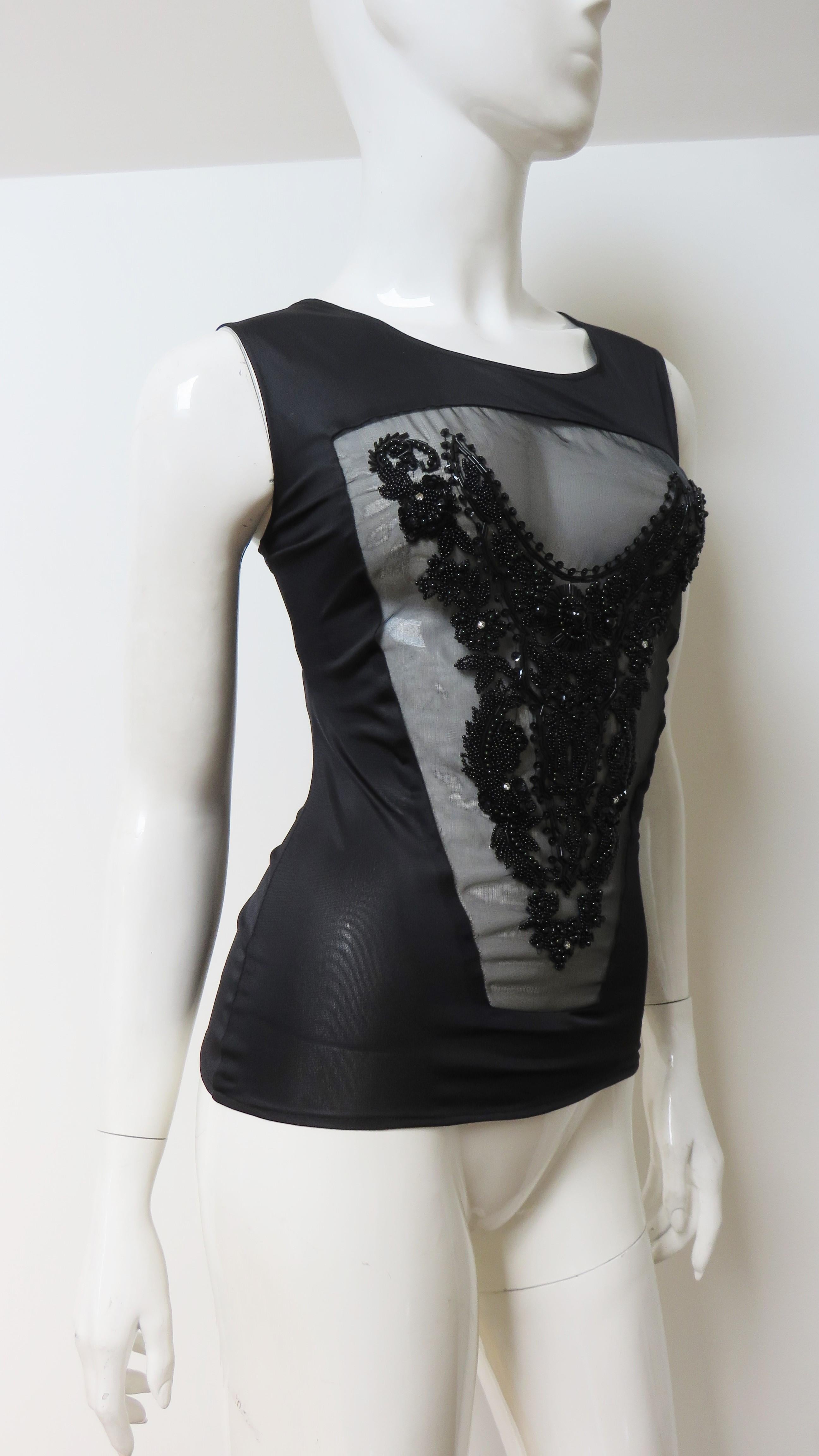 Jean Colonna New Beaded Sheer Panel Top 1990s For Sale 4