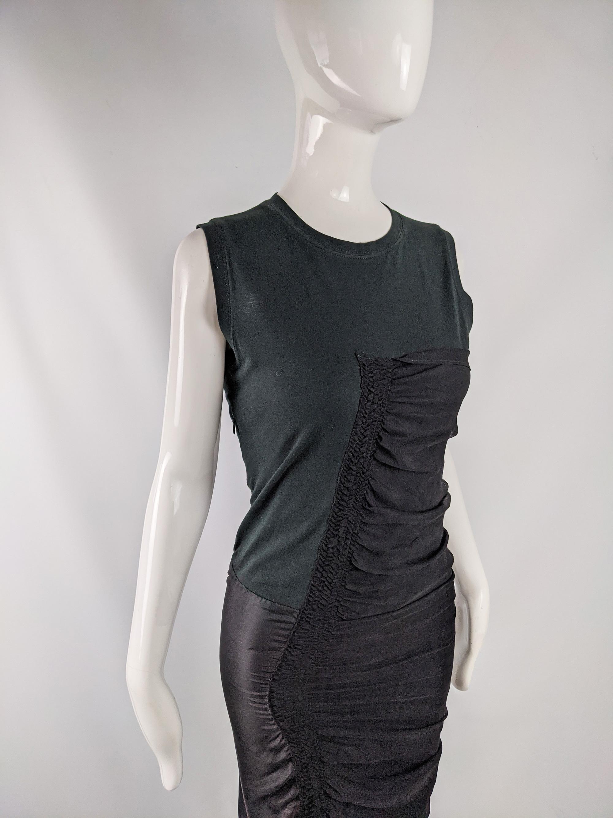 Jean Colonna Vintage Black Ruched Mixed Media Party Dress In Good Condition In Doncaster, South Yorkshire