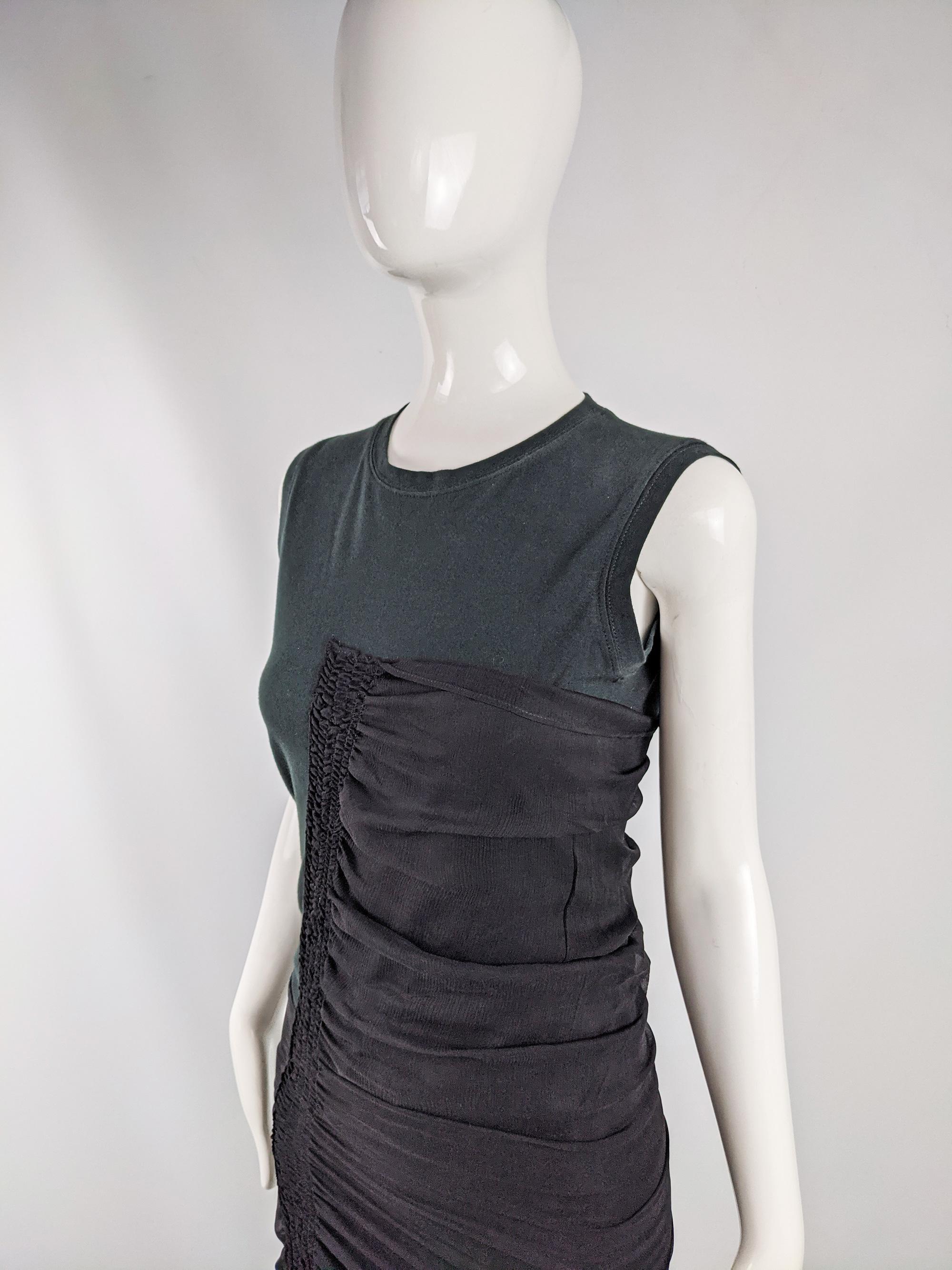 Jean Colonna Vintage Black Ruched Mixed Media Party Dress 1