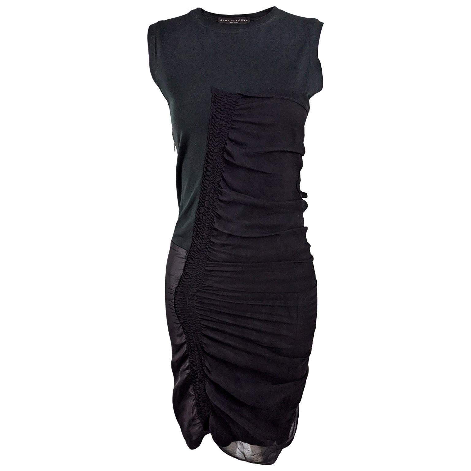 Jean Colonna Vintage Black Ruched Mixed Media Party Dress