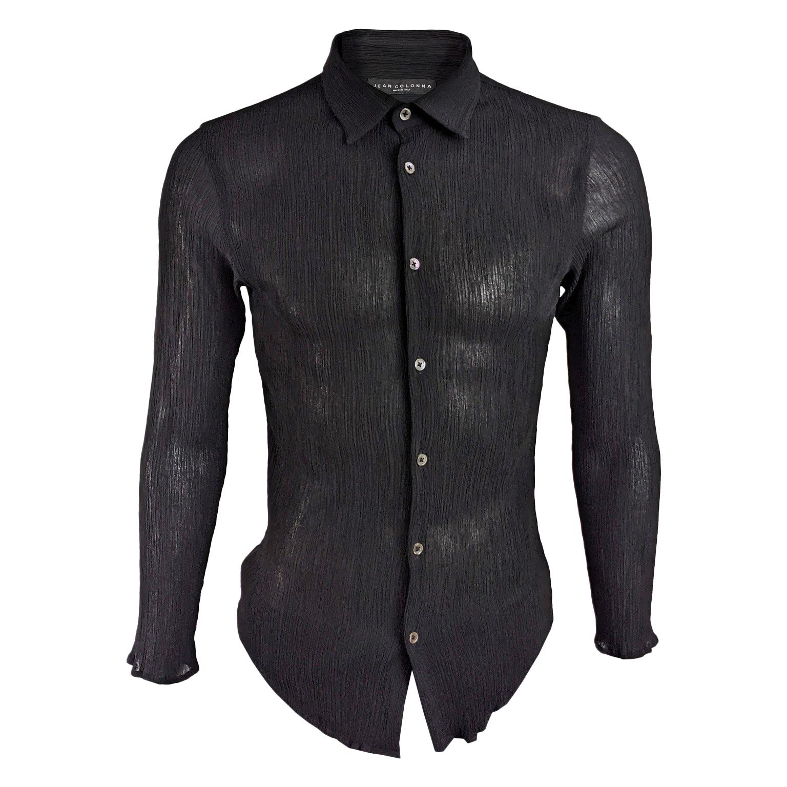 Jean Colonna Vintage Mens Long Sleeve Plissé Shirt, 1990s