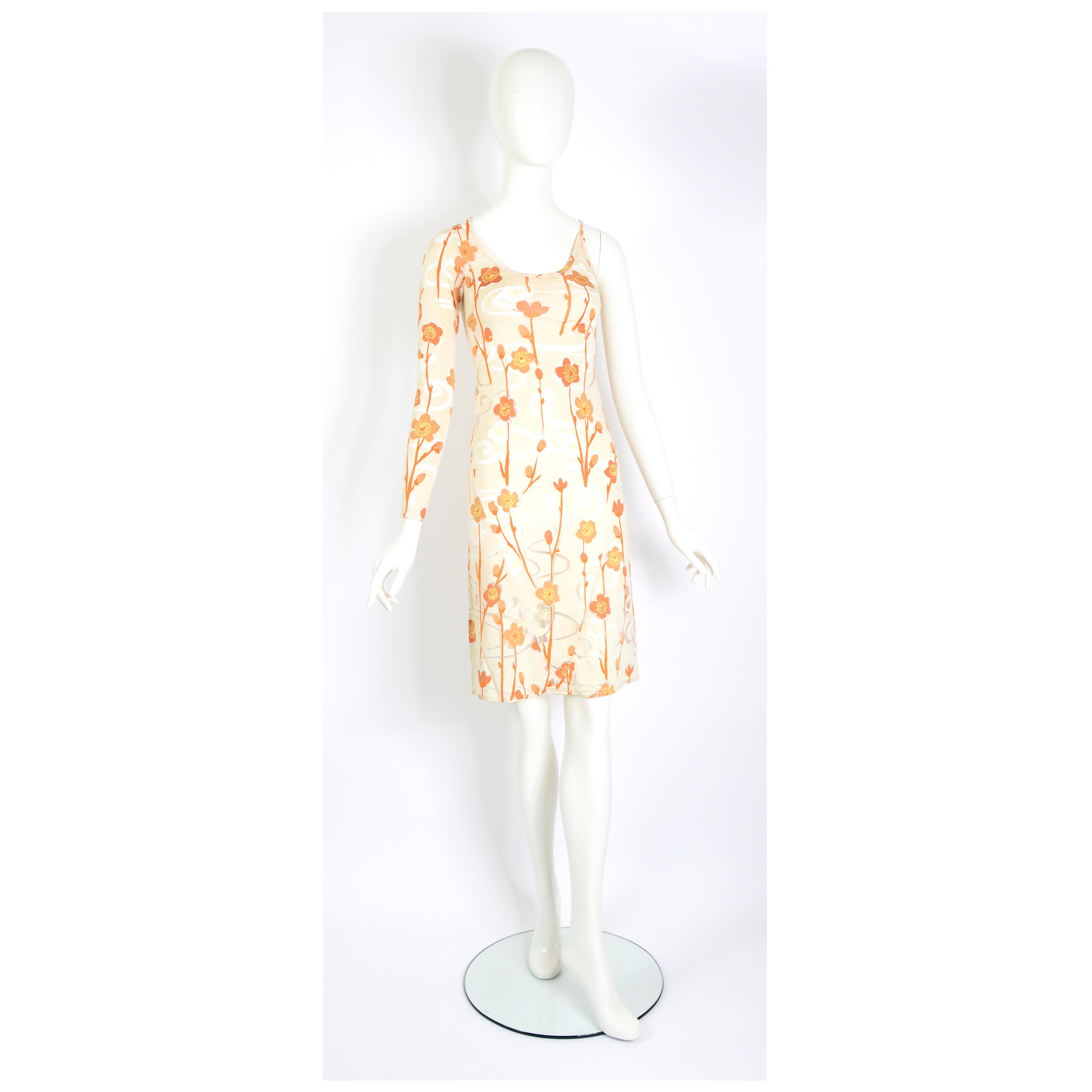 Jean Colonna vintage SS 1998 asymmetric floral partly transparent jersey dress  For Sale 5