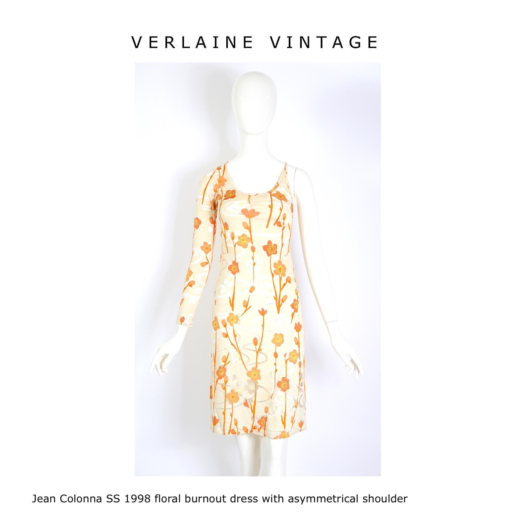 Jean Colonna vintage SS 1998 asymmetric floral partly transparent jersey dress  For Sale 8