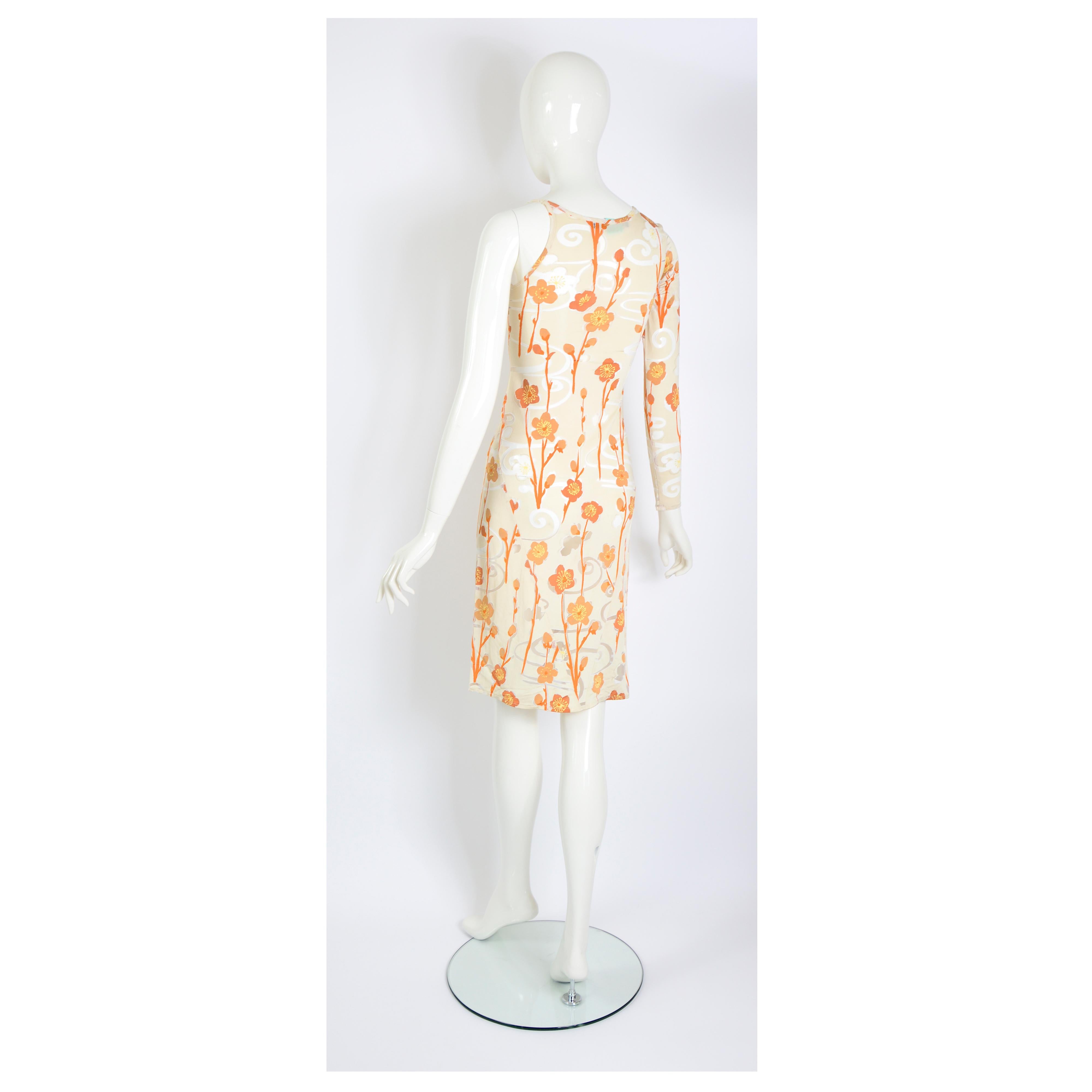 Jean Colonna vintage SS 1998 asymmetric floral partly transparent jersey dress  For Sale 1