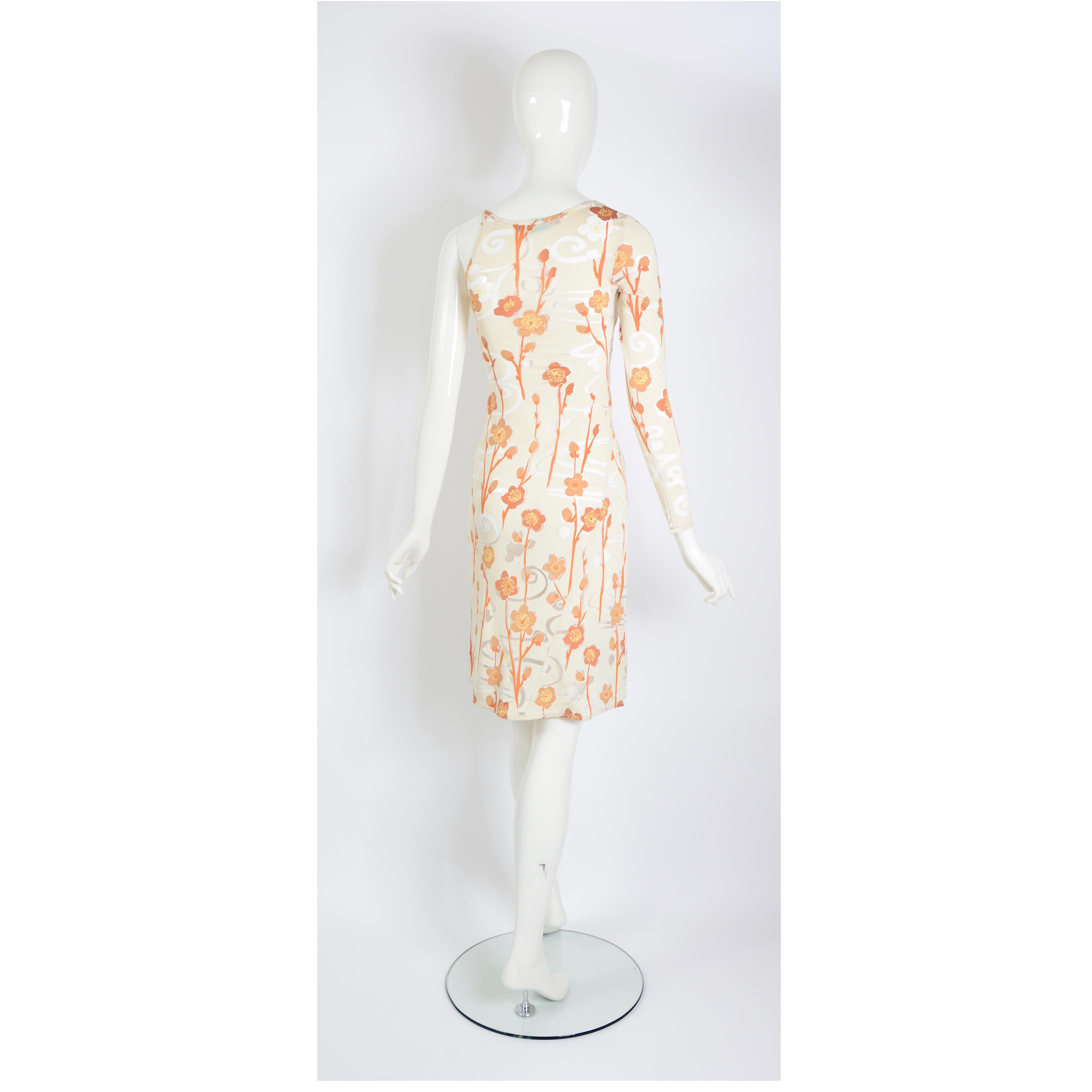 Jean Colonna vintage SS 1998 asymmetric floral partly transparent jersey dress  For Sale 2