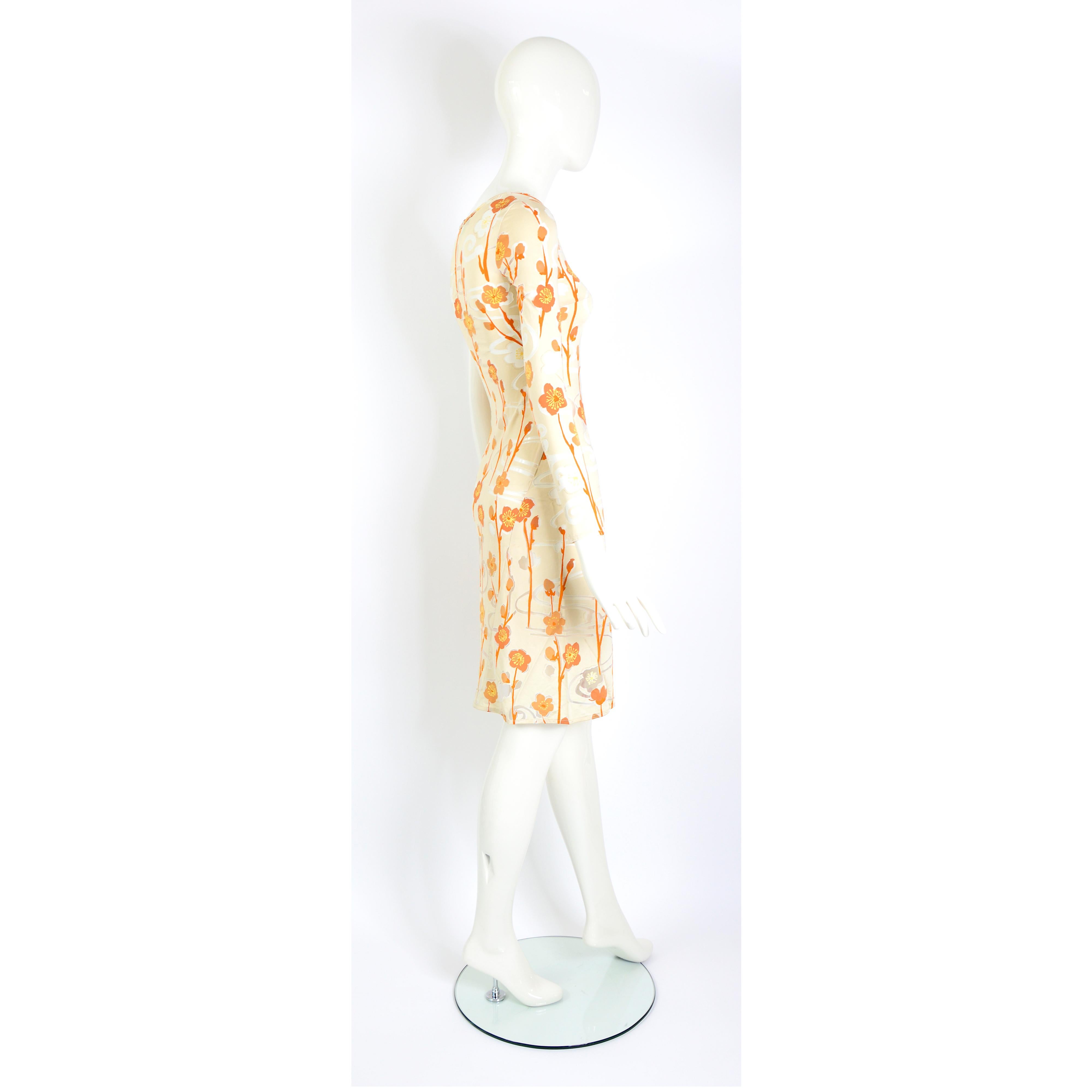 Jean Colonna vintage SS 1998 asymmetric floral partly transparent jersey dress  For Sale 3