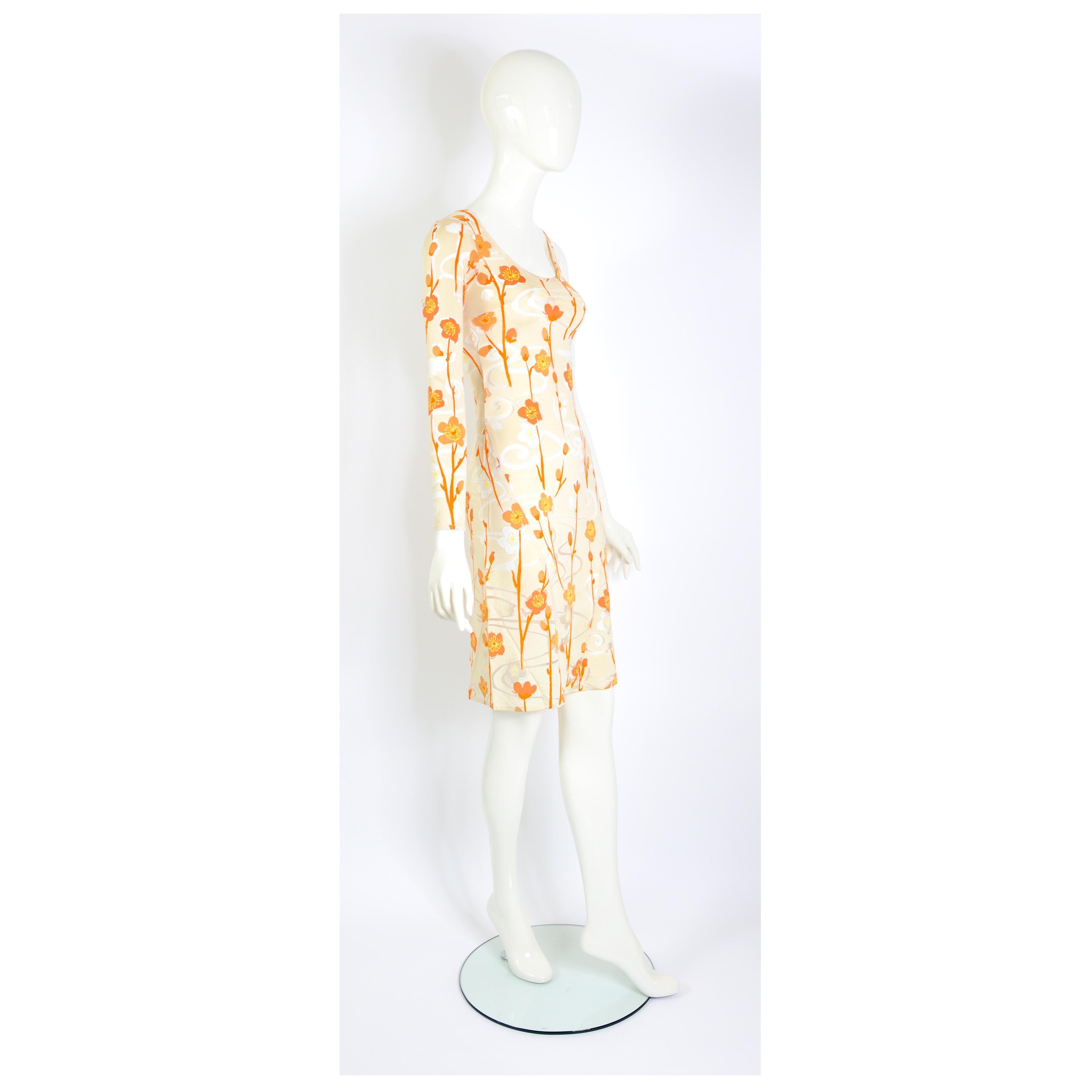 Jean Colonna vintage SS 1998 asymmetric floral partly transparent jersey dress  For Sale 4
