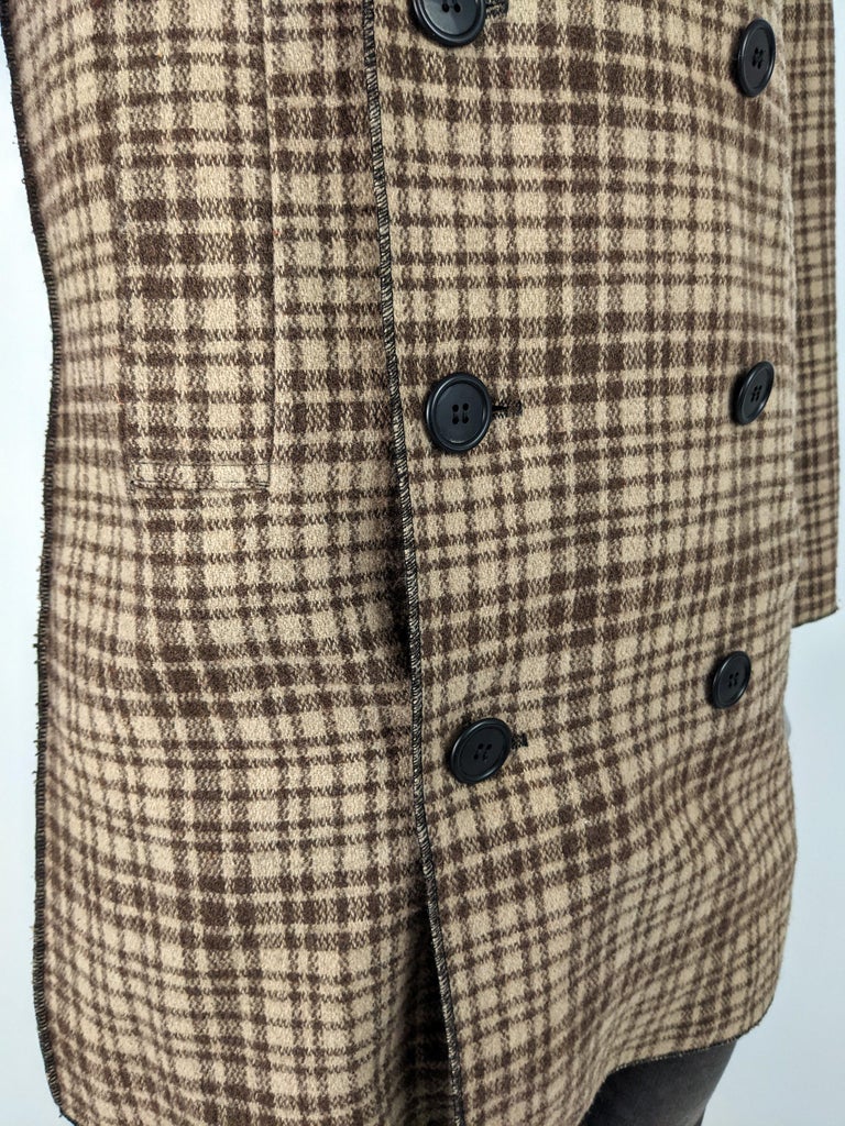 Jean Colonna Vintage Unisex Mens Womens Brown Check Pea Coat, 1990s For ...