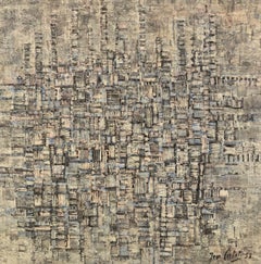 "Ville 28" 1958 French Abstract oil painting textured - wonderfully complex!