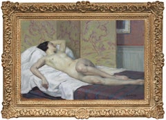 Peinture à l'huile sur toile d'un nu allongé 19ème siècle