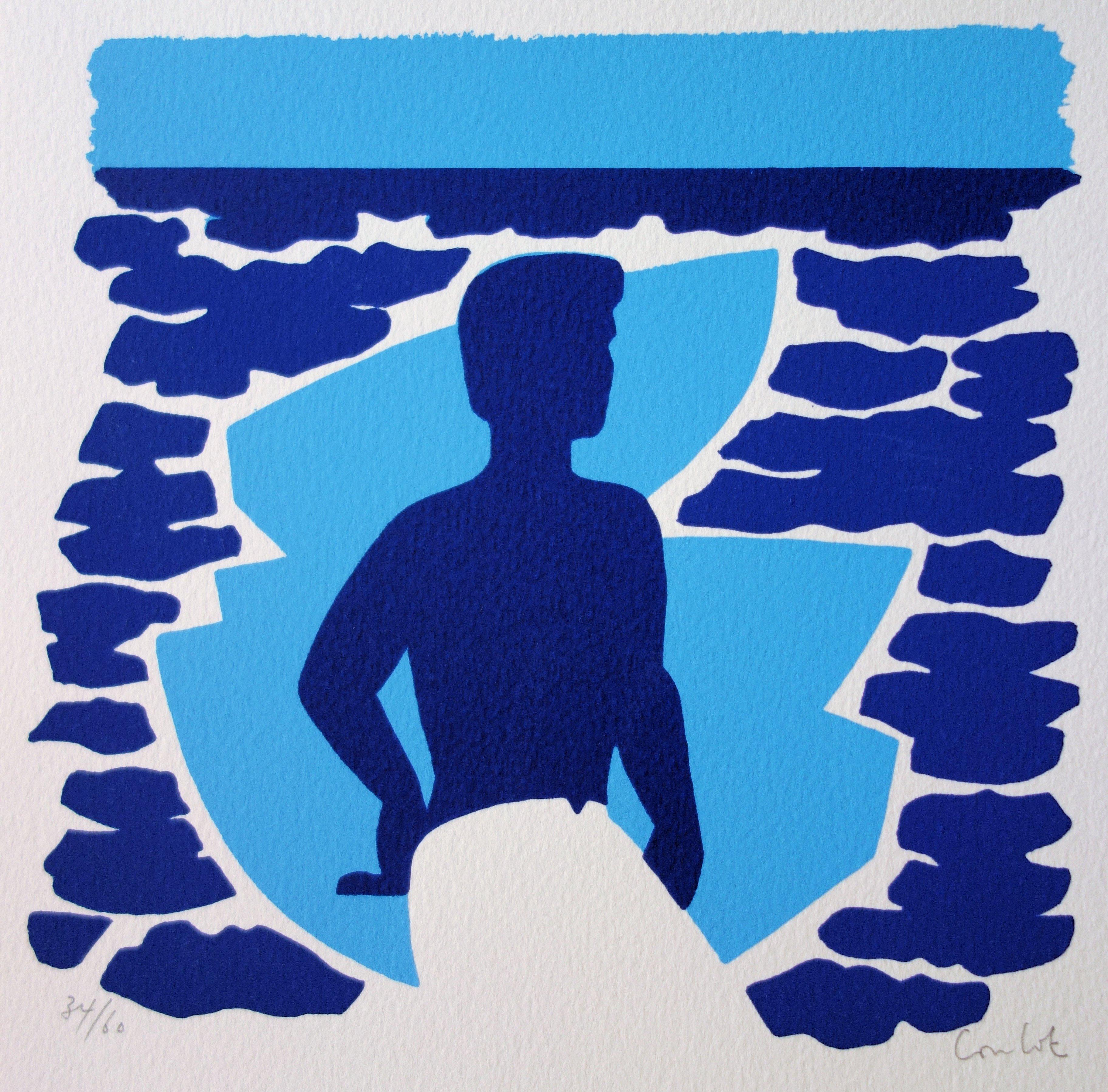 Man at the Beach - Serigrafia originale firmata a mano /60ex - Print Moderno di Jean Coulot