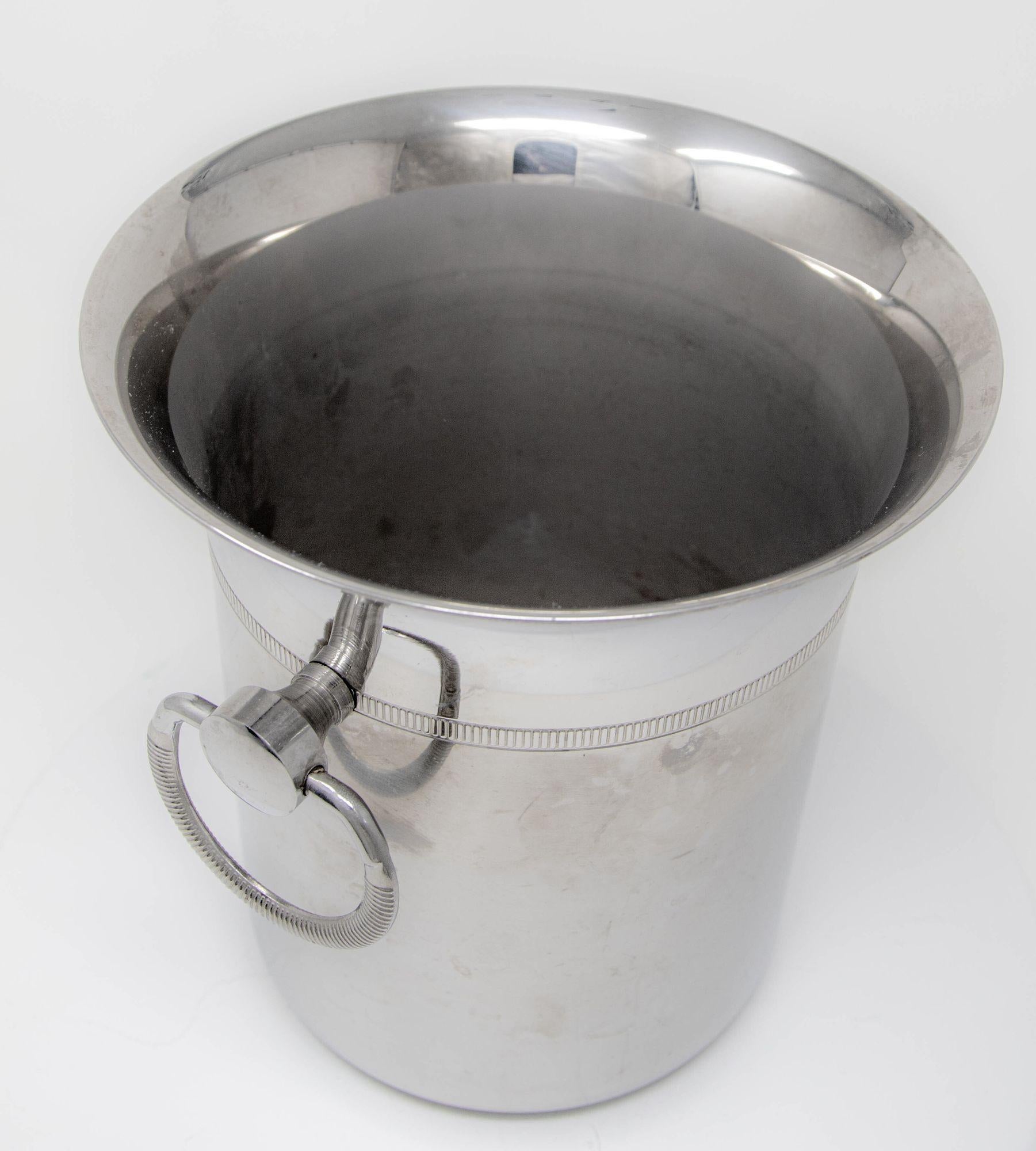 Hand-Crafted Jean Couzon Stainless Steel Champagne Bucket Cooler For Sale