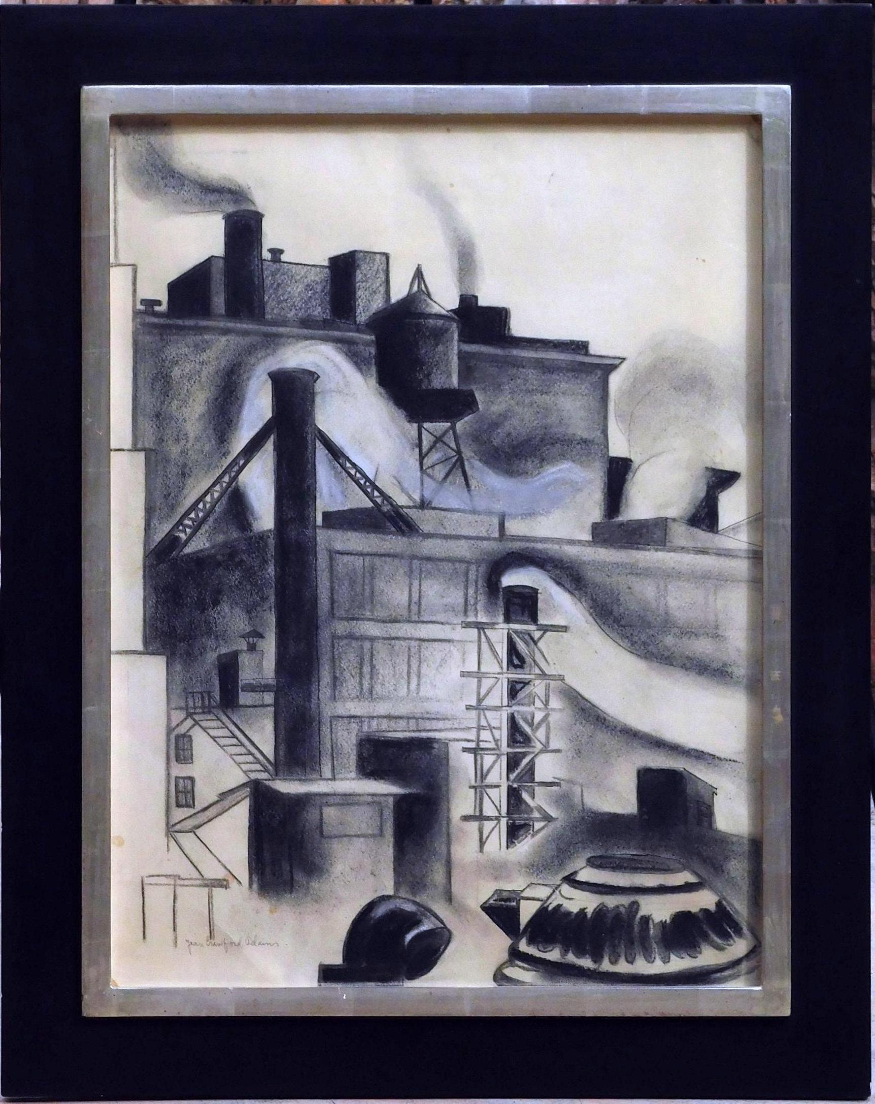 Jean Crawford Adams Original Drawing Chicago, circa 1930. “View from the Studio” In Good Condition For Sale In Phoenix, AZ