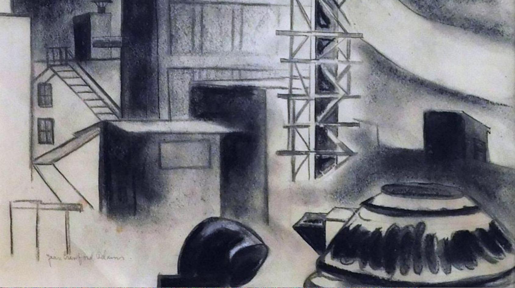 Paper Jean Crawford Adams Original Drawing Chicago, circa 1930. “View from the Studio” For Sale
