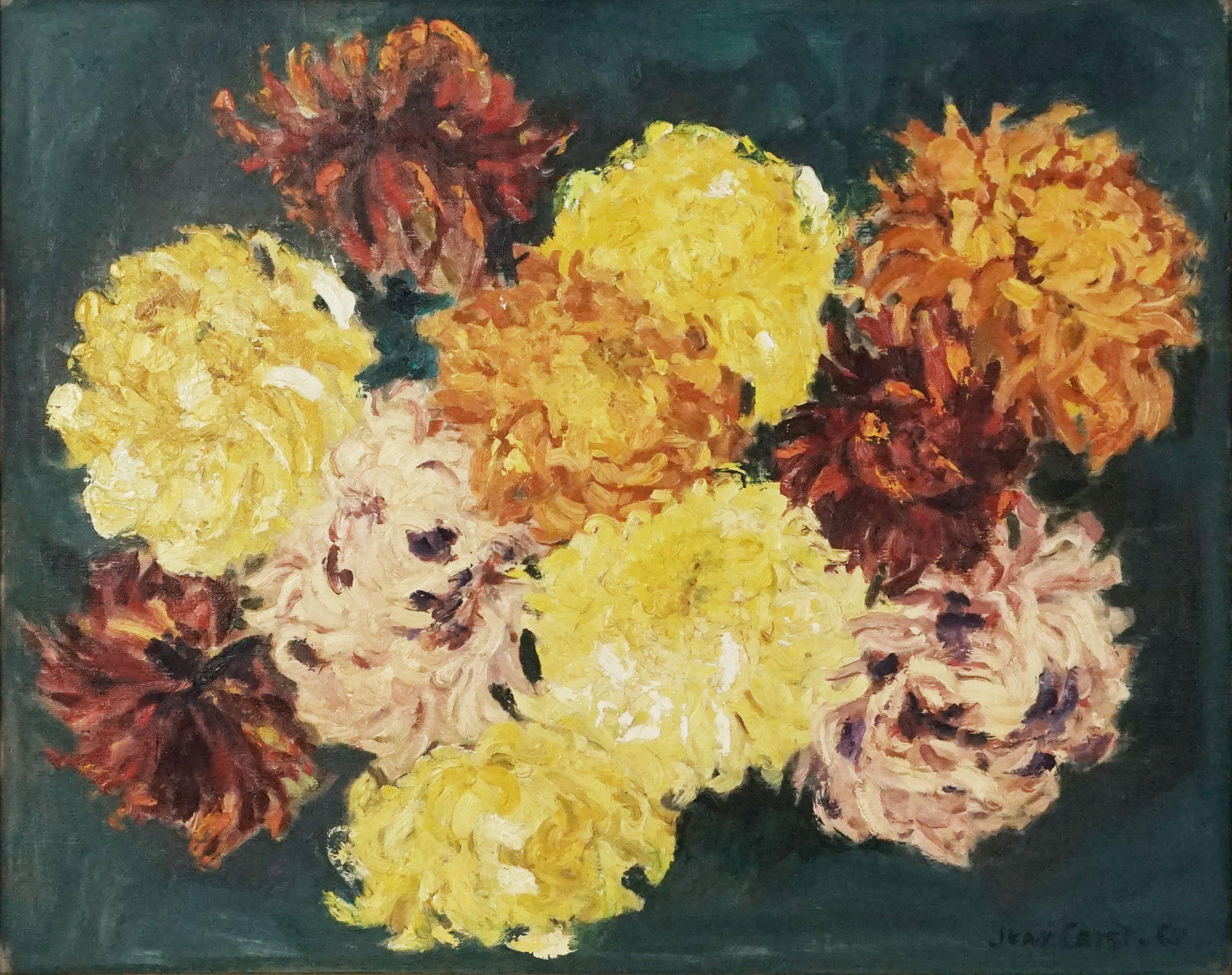 Mid Century Impressionist Chrysanthemums, Floral Still-Life - Painting by Jean Crist