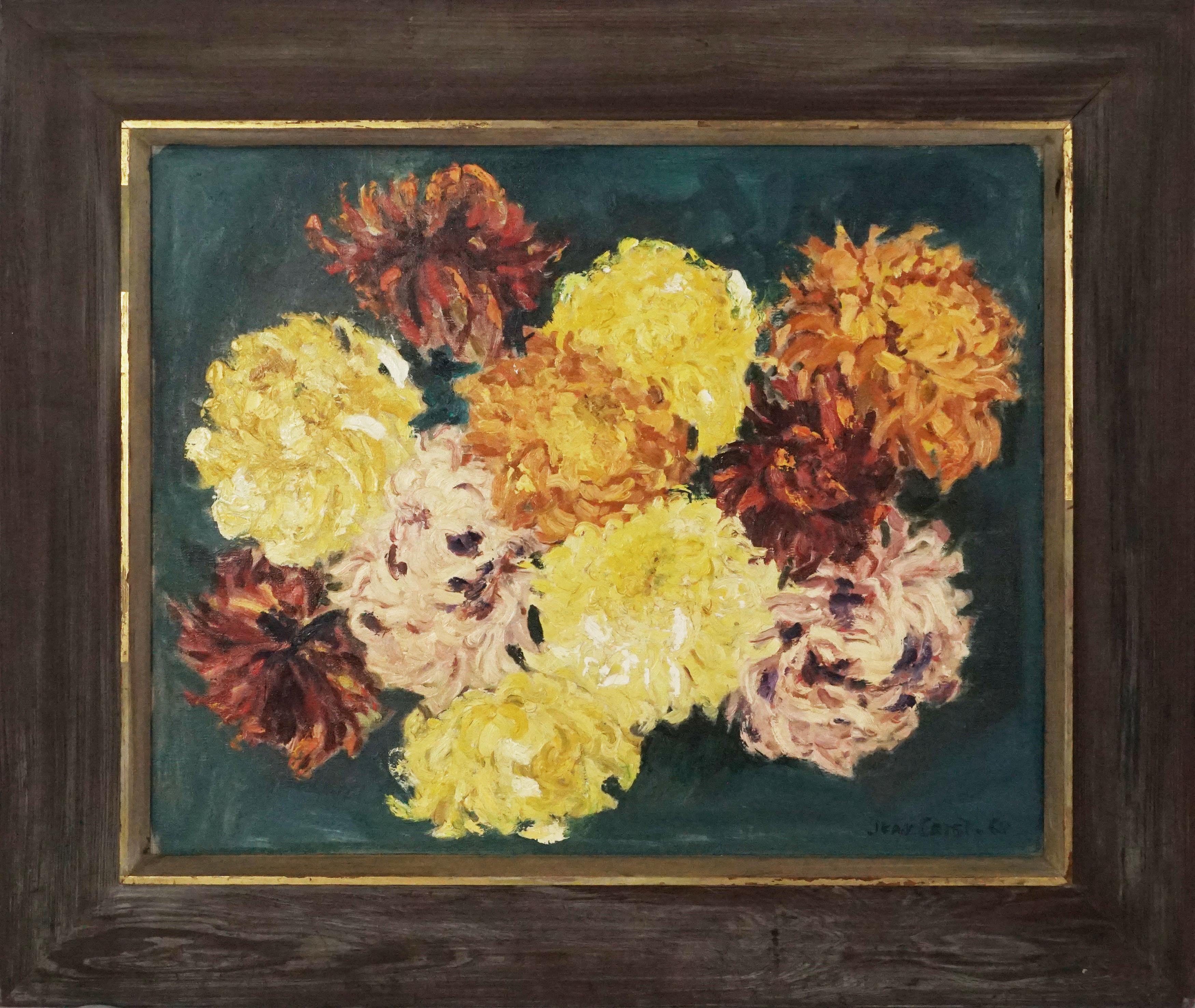 Jean Crist Still-Life Painting - Mid Century Impressionist Chrysanthemums, Floral Still-Life