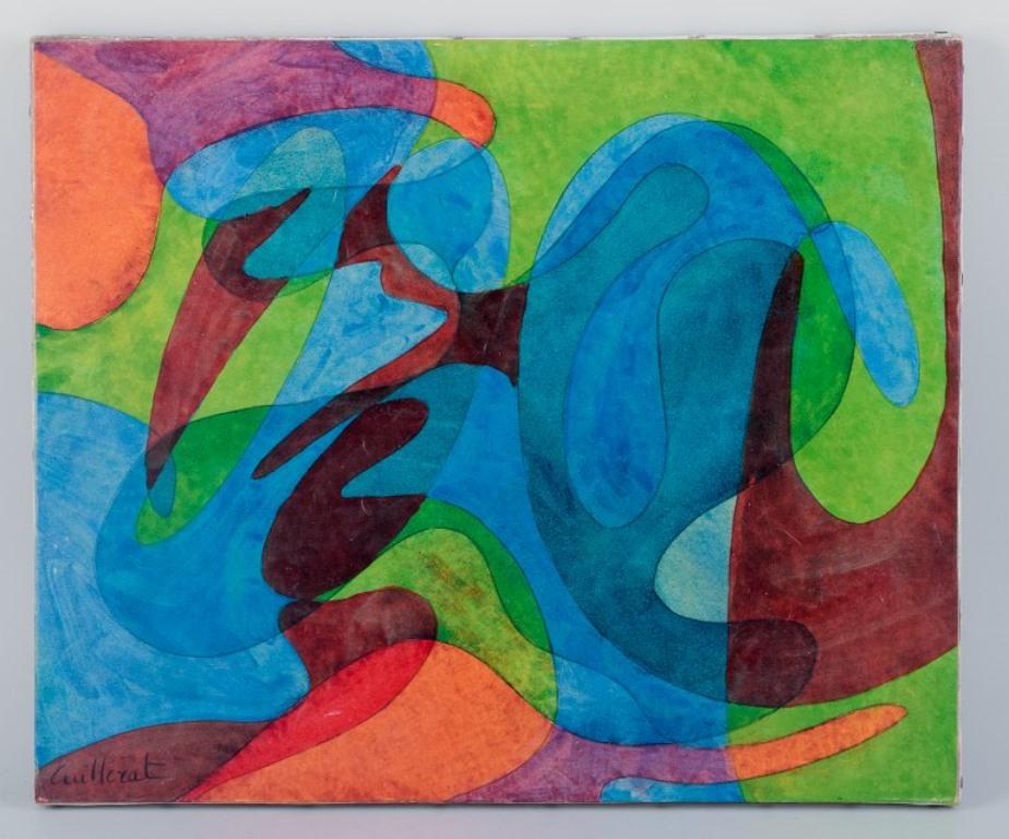 Jean Cuillerat (1927-1998), French artist, oil on canvas. 
Abstract composition. 
Approximately from the 1970s.
Signed.
In perfect condition.
Dimensions: W 45.7 cm x H 37.6 cm.