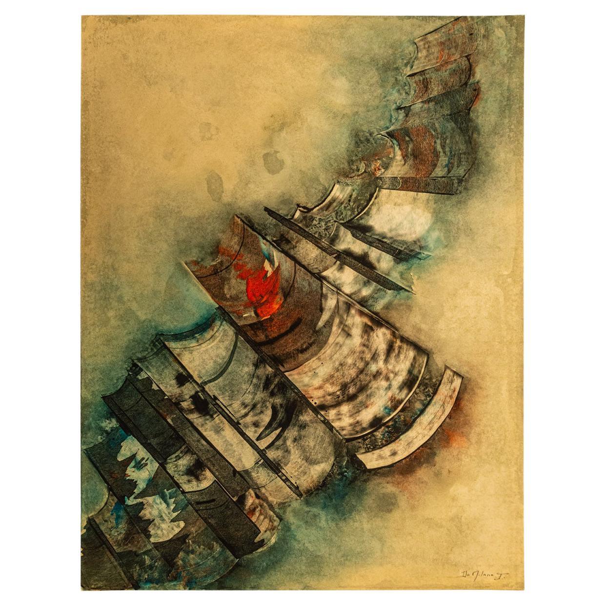 Jean Da Milano, Composition, Mixed Media on Paper, 1989, France For Sale