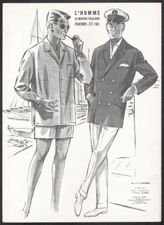 Französische Mid-Century 1960er Jahre Herren Mode Design Vintage Segel-Lithographie Druck, Vintage