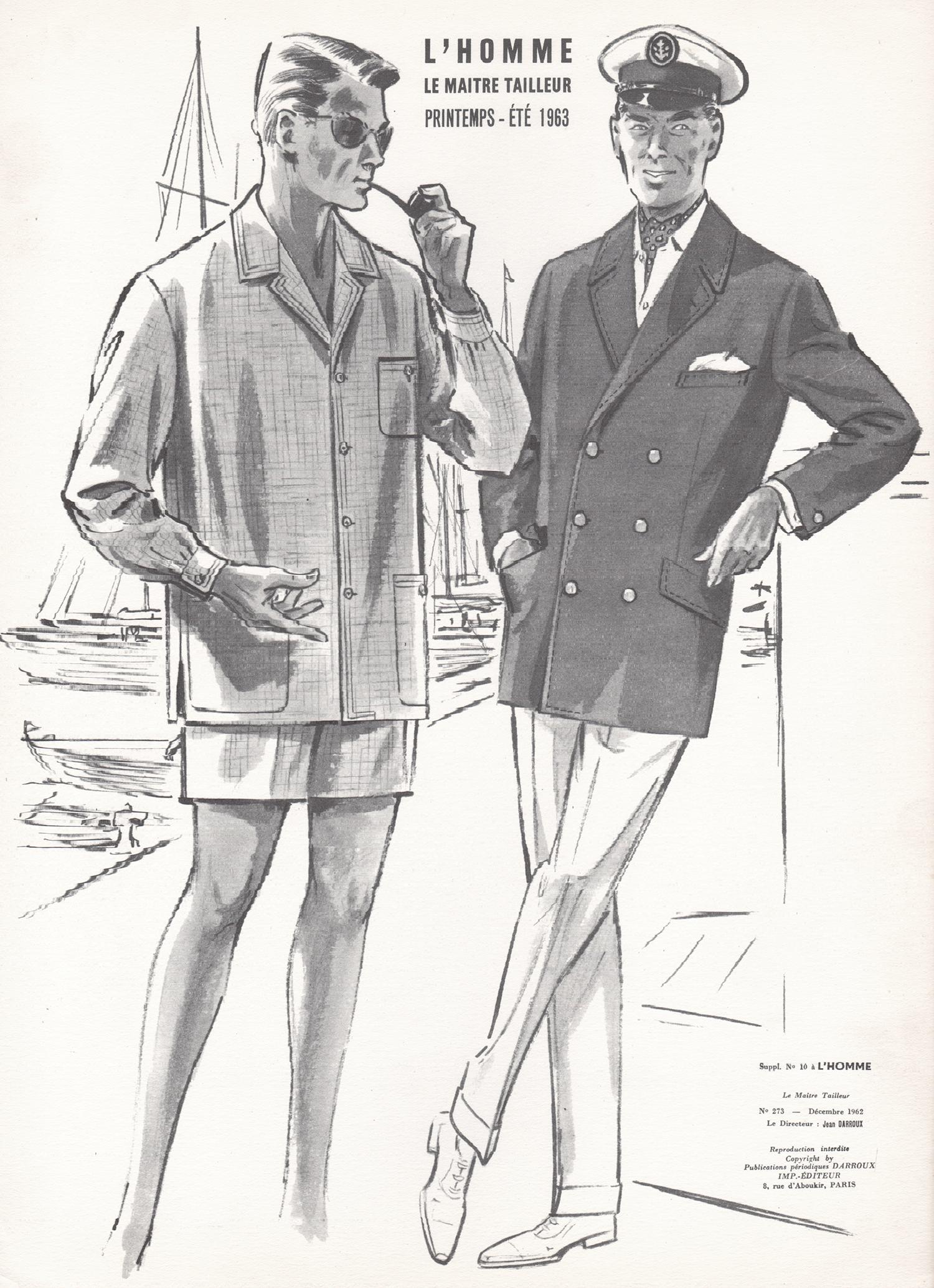 French Mid-Century 1960s Men's Fashion Design Vintage Sailing Lithograph Print