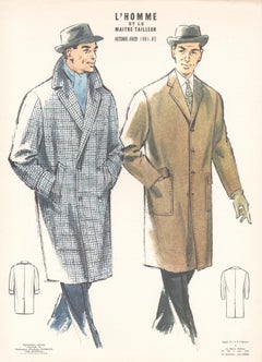 French Mid-Century 1960s Mens Fashion Design Vintage Suit Lithograph Print