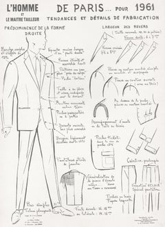 French Mid-Century 1960s Men's Fashion Design Vintage Suit Lithograph Print