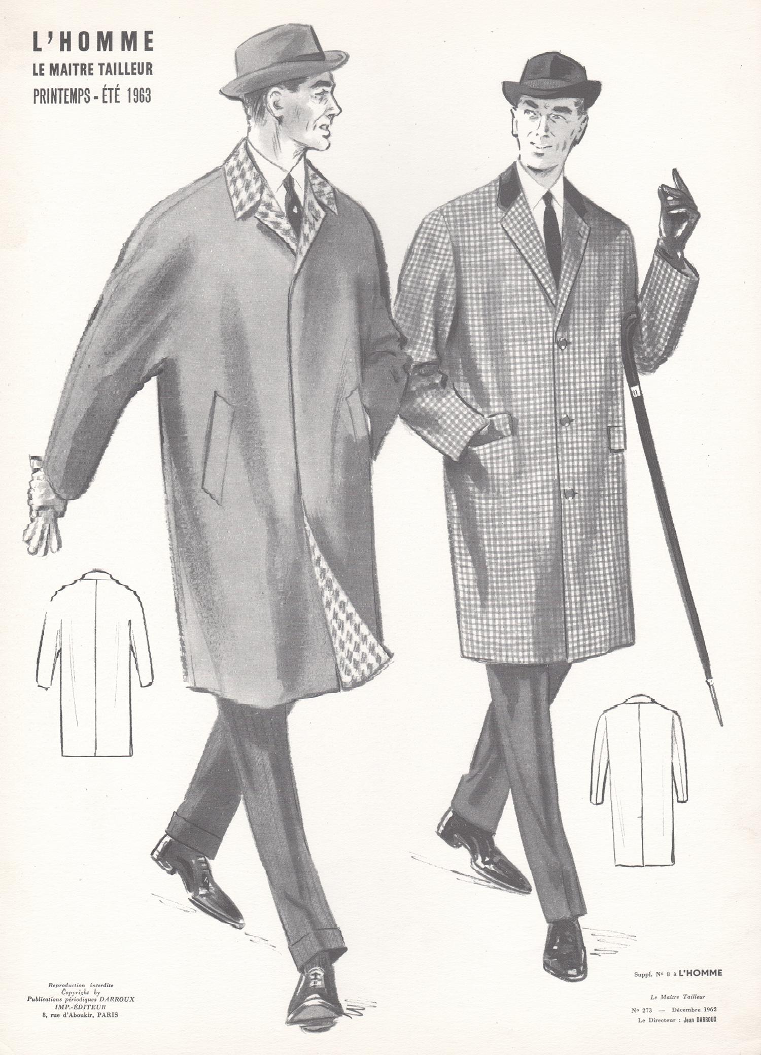 Jean Darroux  Figurative Print - French Mid-Century 1960s Men's Fashion Design Vintage Suit Lithograph Print