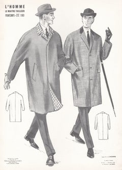 French Mid-Century 1960s Men's Fashion Design Vintage Suit Lithograph Print