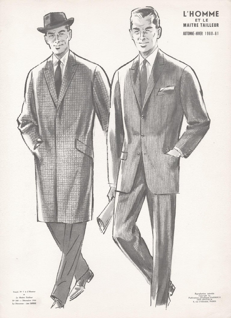 Jean Darroux  Figurative Print - French Mid-Century 1960s Men's Fashion Design Vintage Suit Lithograph Print