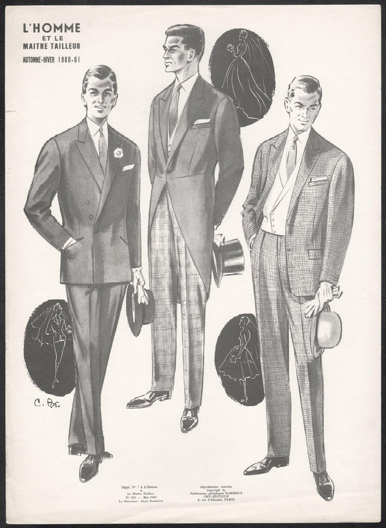Jean Darroux - French Mid-Century 1960s Men's Fashion Design Vintage  Wedding Lithograph Print For Sale at 1stDibs