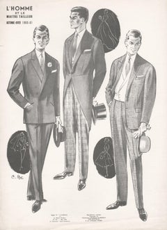 French Mid-Century 1960s Men's Fashion Design Retro Wedding Lithograph Print