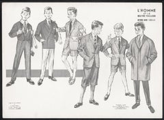 Stampa litografica francese della metà del secolo 1960, design di moda per scolaretti, abito vintage