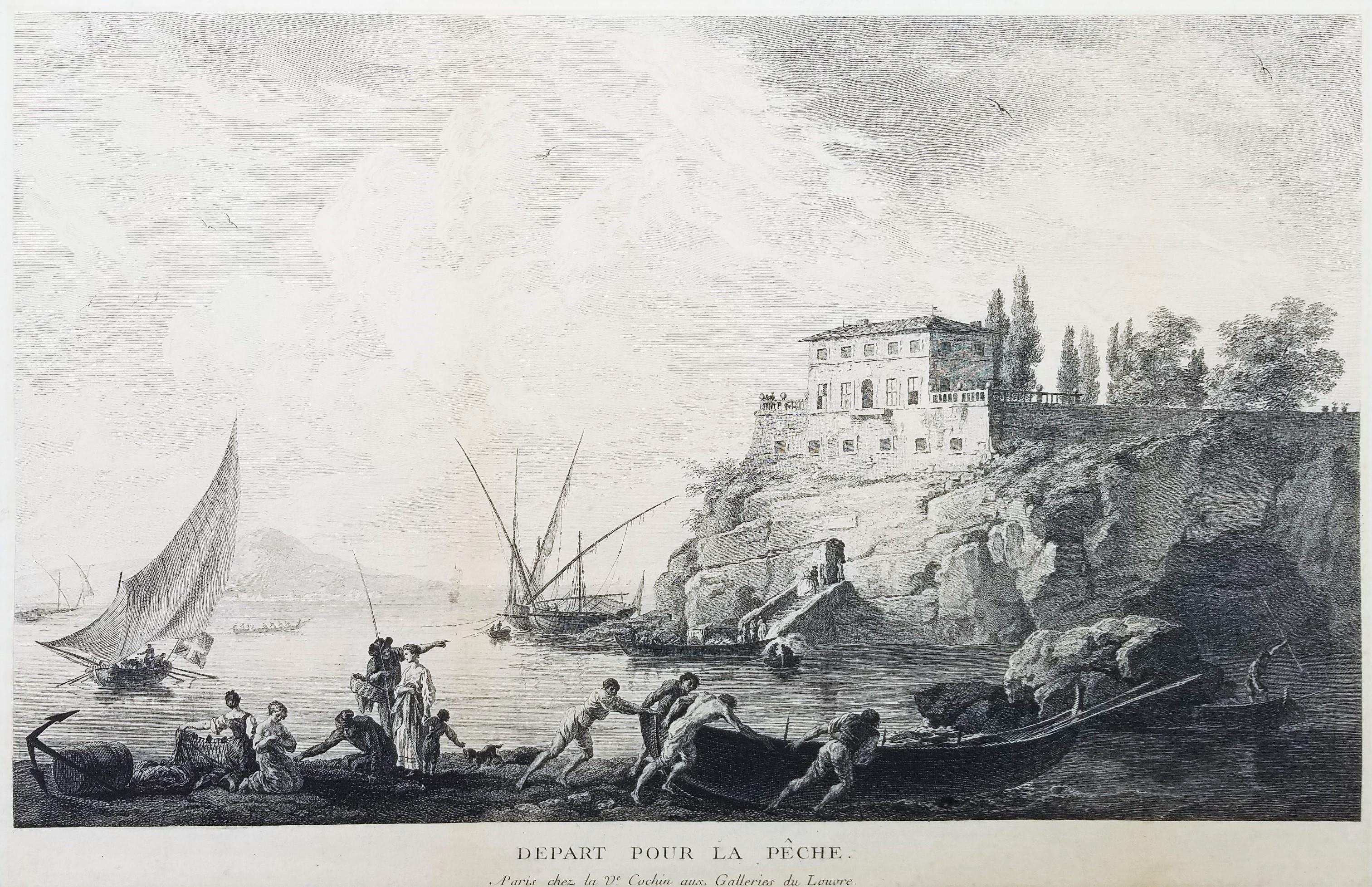 Départ Pour La Pêche (Maison de Campagne des Environs de Naples) /// Antichi maestri - Print di Jean Daullé