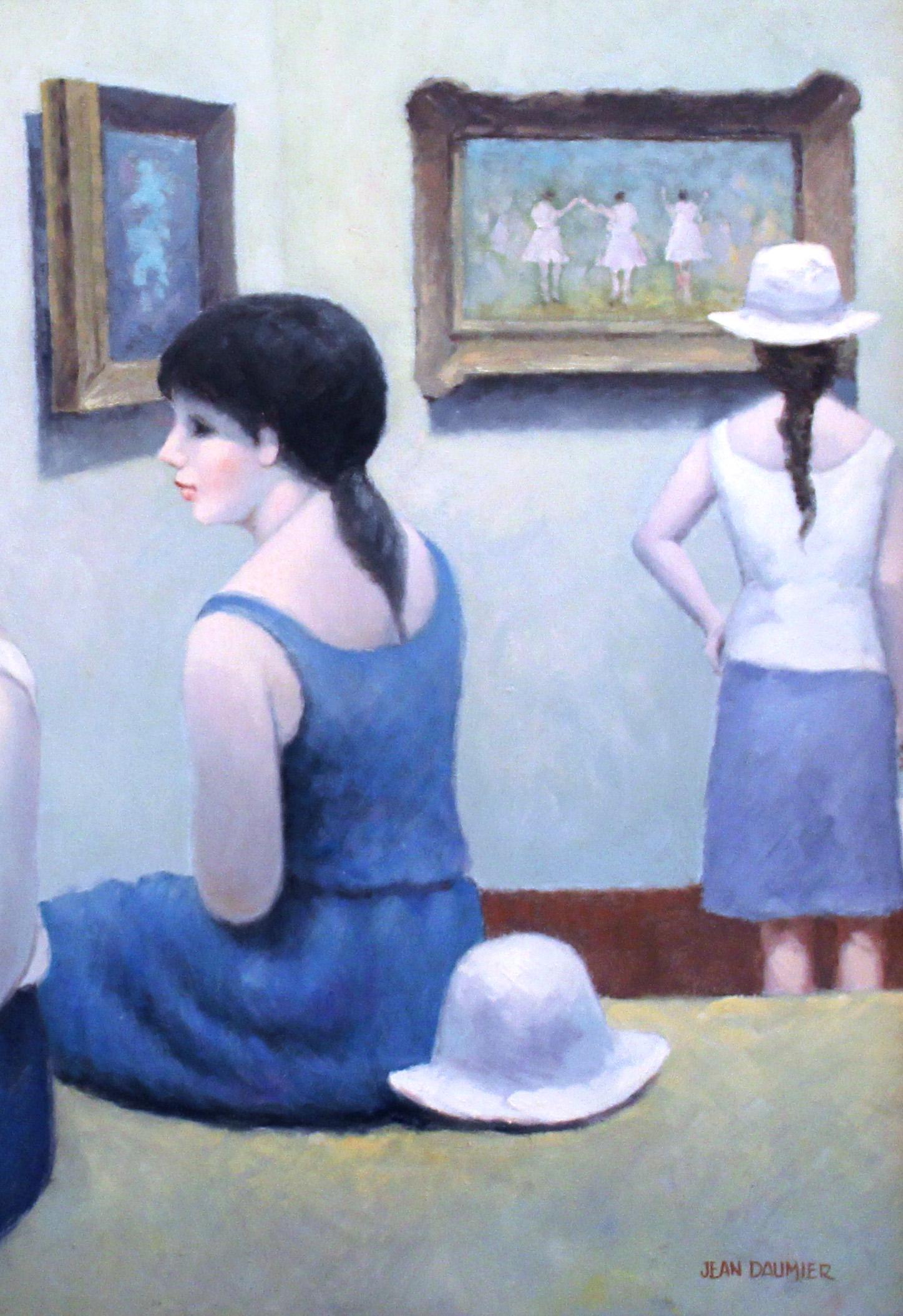 Peinture originale à l'huile sur toile de l'artiste français Jean Daumier (né en 1948).

Cette œuvre au charme inépuisable représente trois jeunes femmes à l'intérieur d'un musée, dans le style caractéristique de l'artiste,

Il s'agit d'un grand