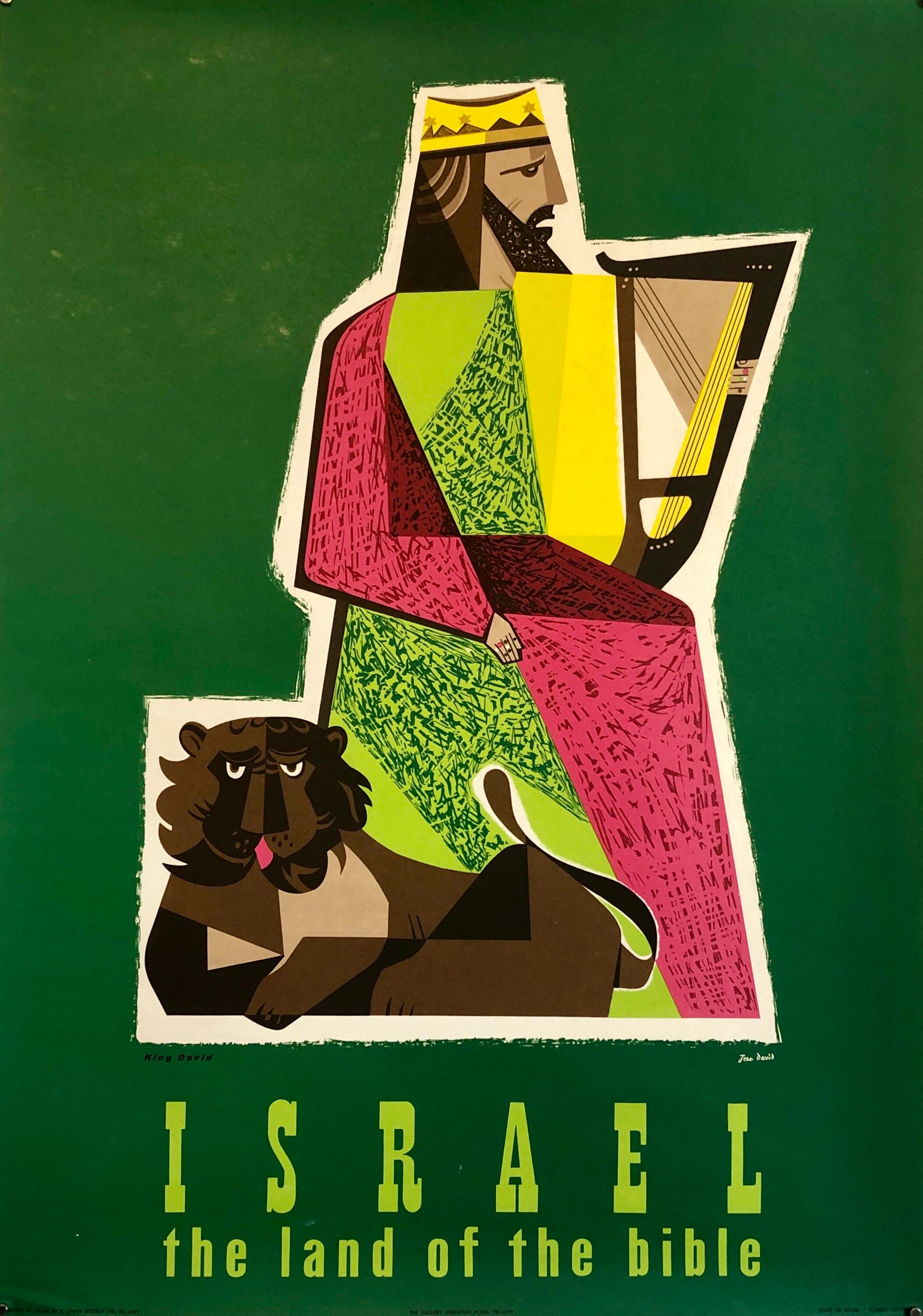 1950s Vintage Travel Poster Israeli Tourist Center Modernist KIng David and Lion 4