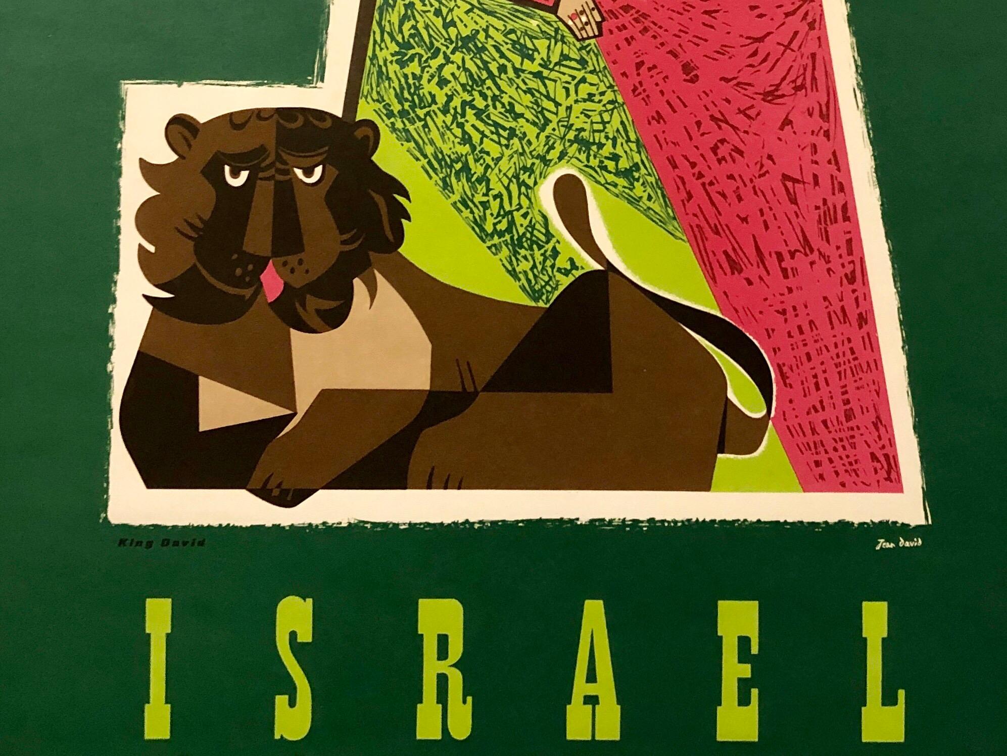 1950s Vintage Travel Poster Israeli Tourist Center Modernist KIng David and Lion - Painting by Jean David